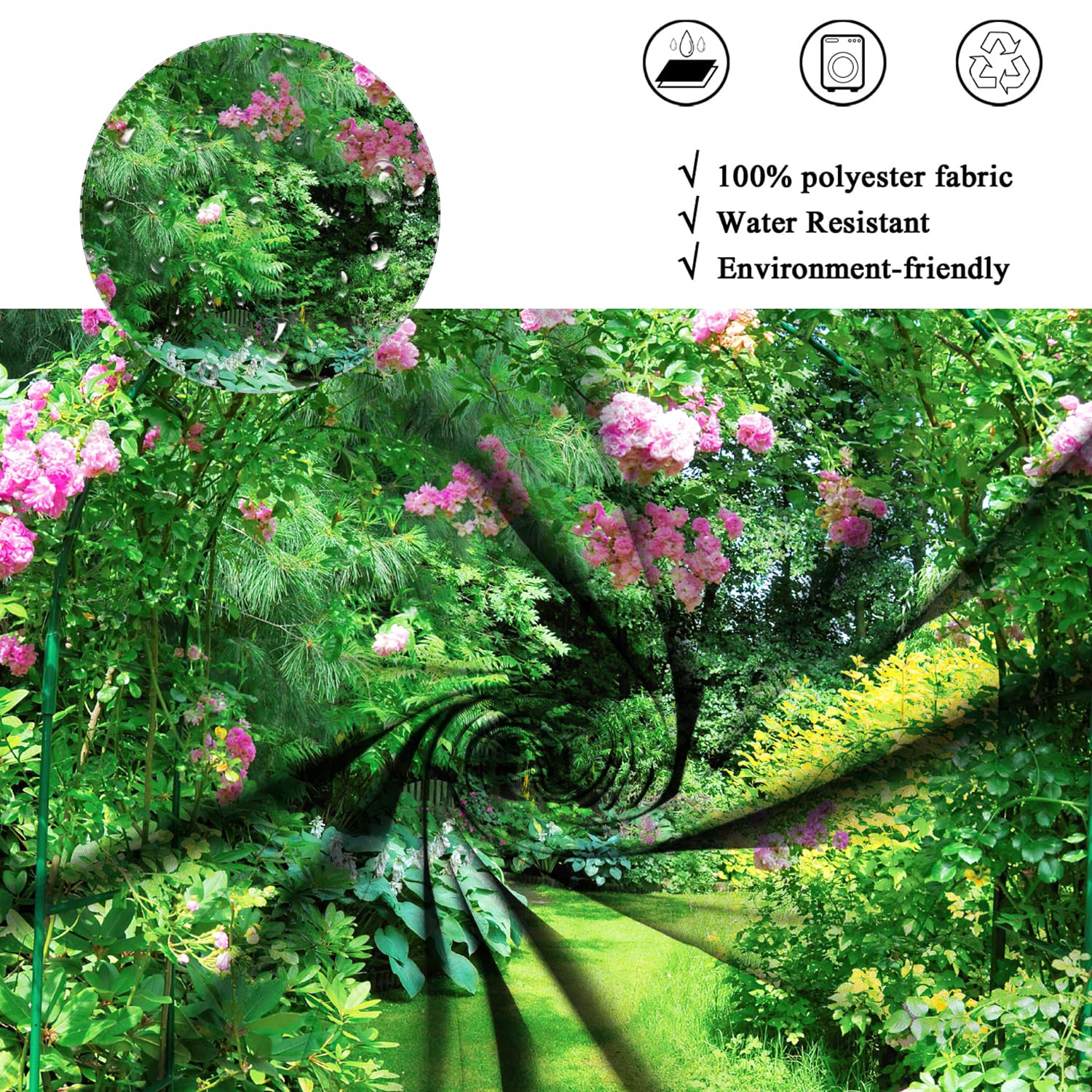 BBRILLI Cortina De Ducha De Flores Y Hojas Verdes, Cortina De Baño De Tela Impermeable Salvaje, Decoración De Baño, YFX05108, W180xH180cm