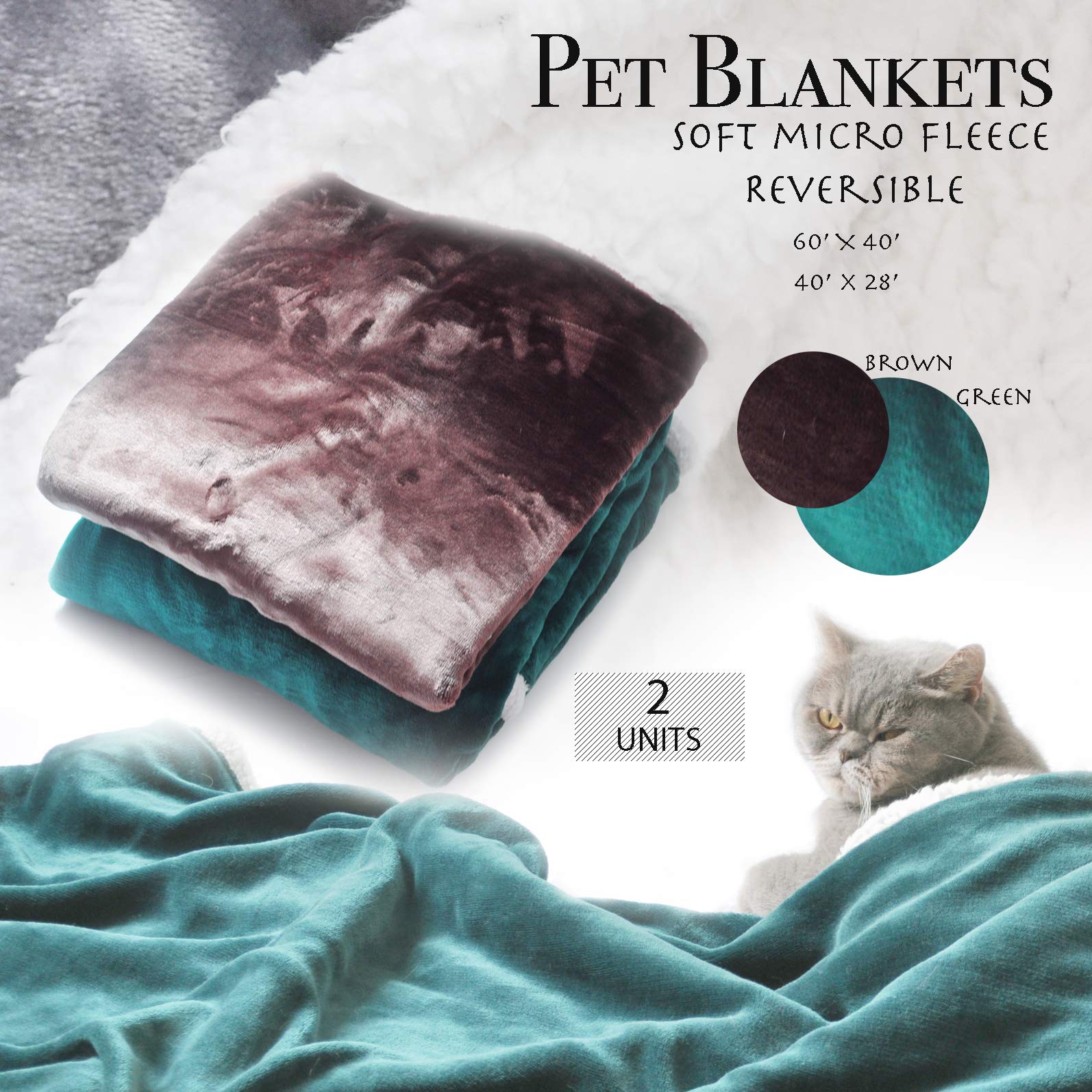 BALLMIE Pet Blanket for Dog & Cats 2 Units (Green & Brown)