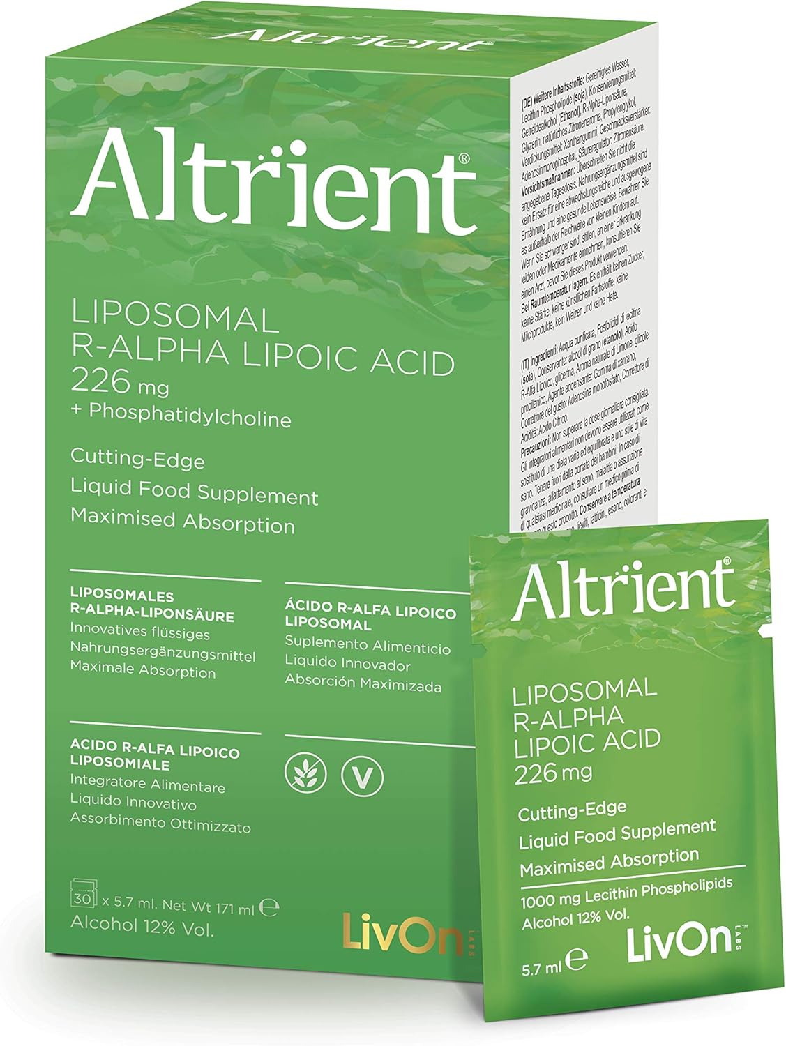 Altrient R-ALA, Ácido Lipoico Alfa Lipoico Reducido/R ALA de LivOn Labs -ALA - Antioxidante, Ácido Liposomal R-Alfa Lipoico