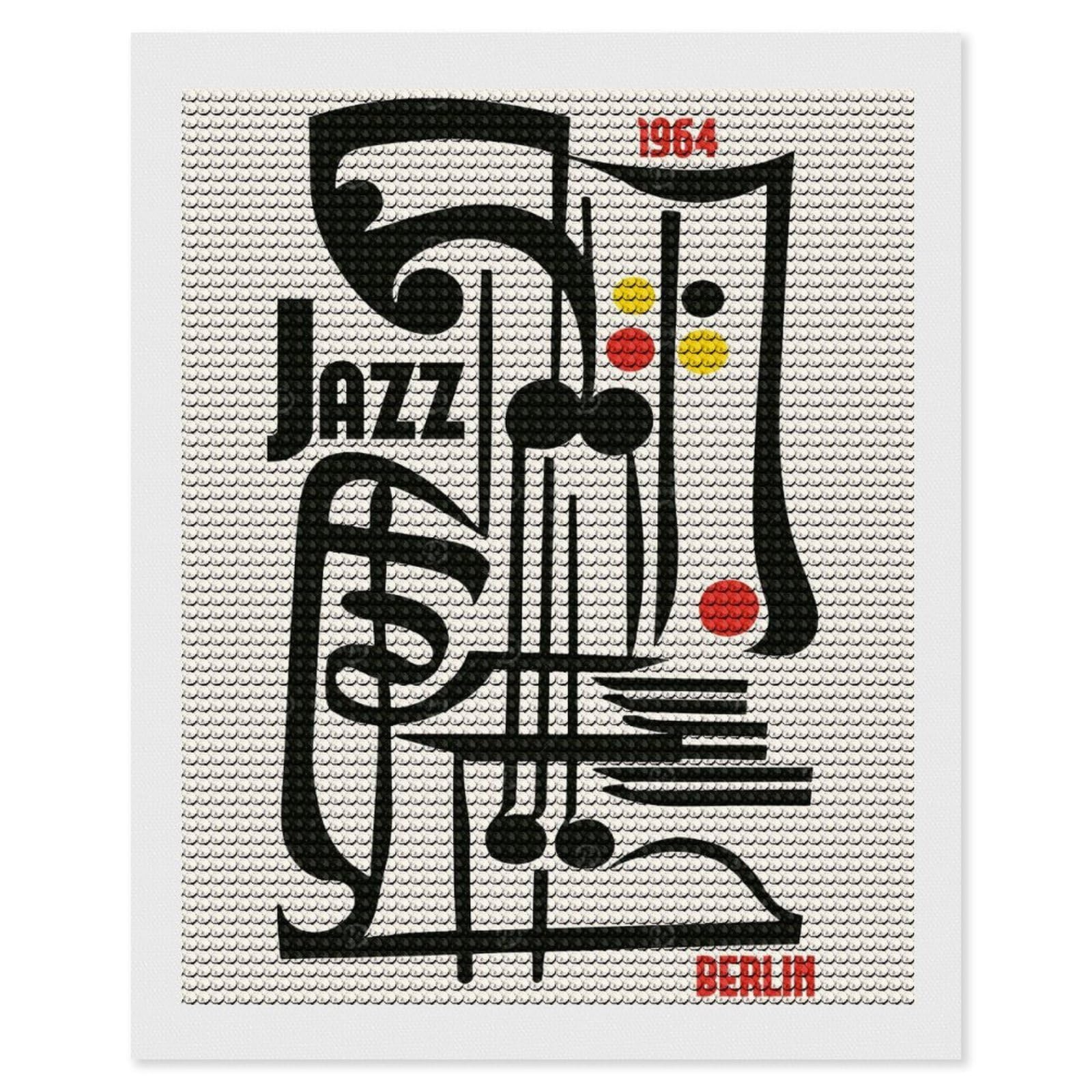 Junmoney Jazz Music Berlin Festival Diamond Painting Set 16"x20", Sparkling Round Gems, Decorate Your Room, Fun Craft Experience, Modern Decor