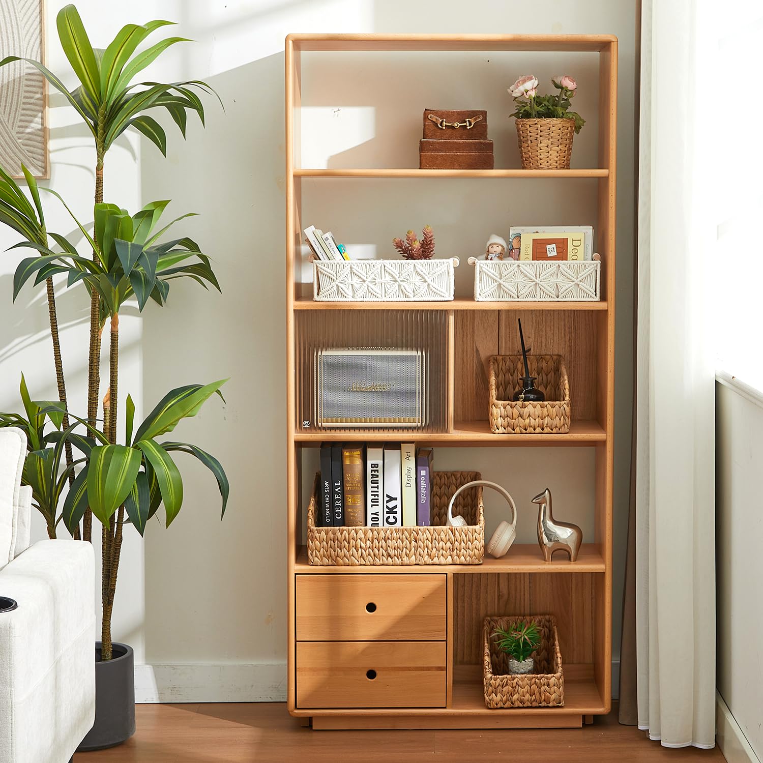 Nonam Macrame Storage Baskets, Boho Decor Style Woven Storage Boxes for Home Organization, Toilet Tank Shelf Cabinet Organizer Baskets,Set of 2 - White