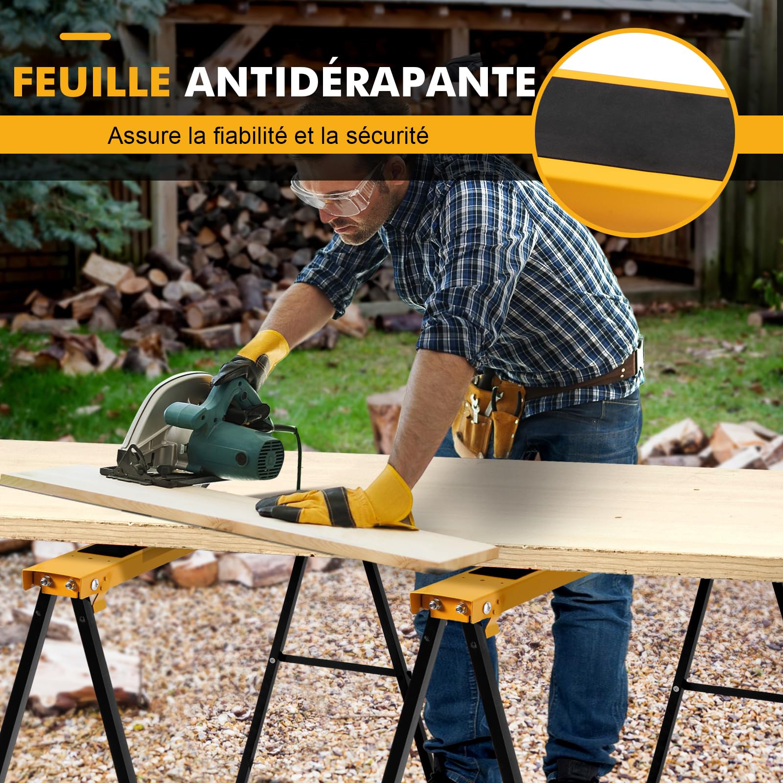 GYMAX Lot de 2 Tréteaux en Métal Pliable, Outils de Sciage, avec Poignée de Transport Pratique, pour Découpe du Bois, Capacité Max. 275KG