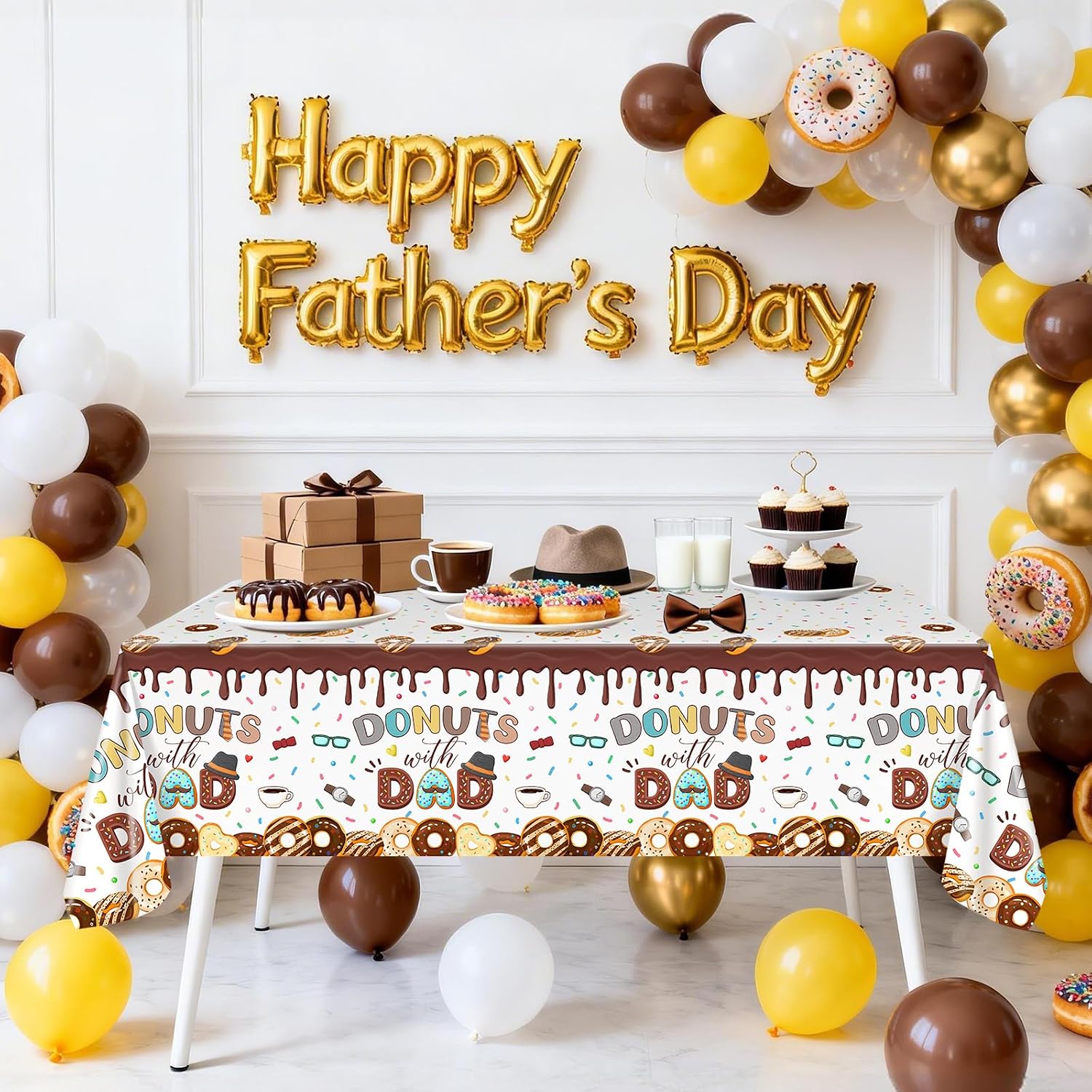 Avezano 3 Pcs Fathers Day Tablecloth Disposable Donuts with Dad Table Cloth Happy Fathers Day Decorations Donuts with Dad Party Decorations 108 x 54 Inch