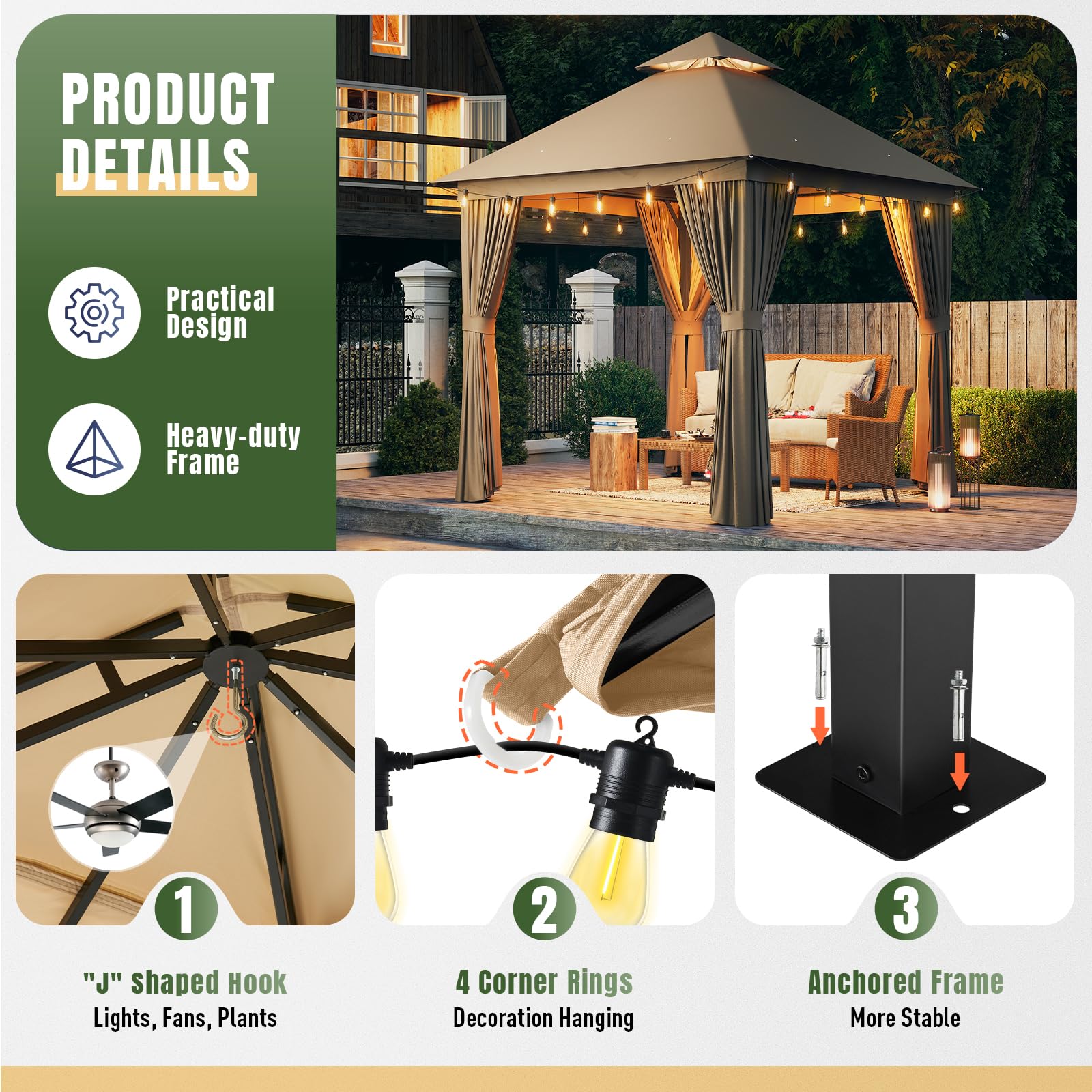 Amazon.com : AOXUN Outdoor Gazebo for Patio 10x10, Metal