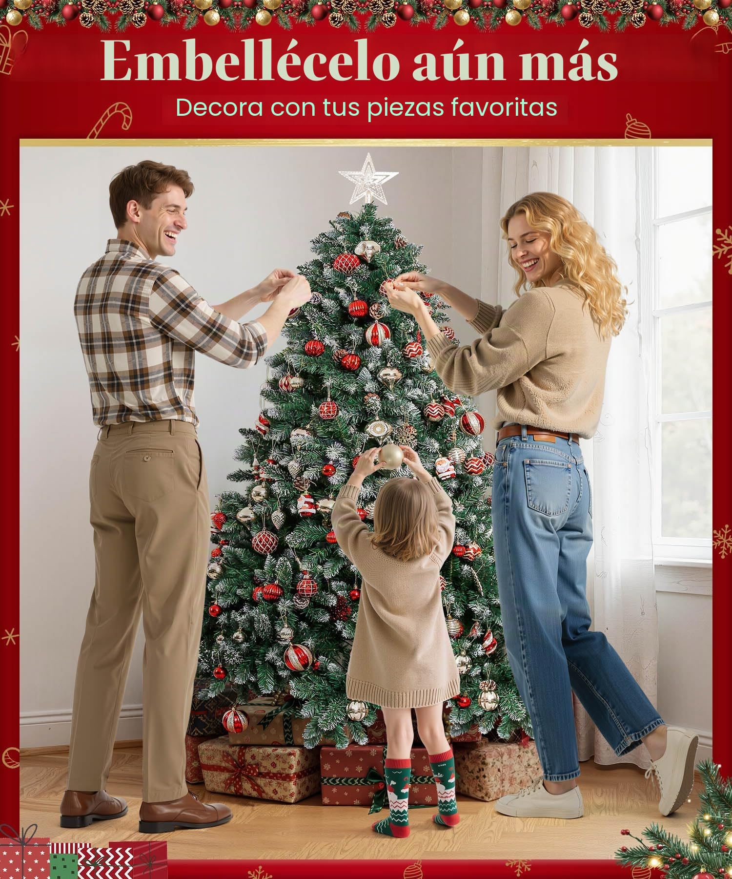 Yorbay - Árbol de Navidad Artificial Natural de Blanco Nevado, 180cm 930 Puntas Incluye Las Piñas y Soporte Metal, para Decoración Navideña Reutilizable