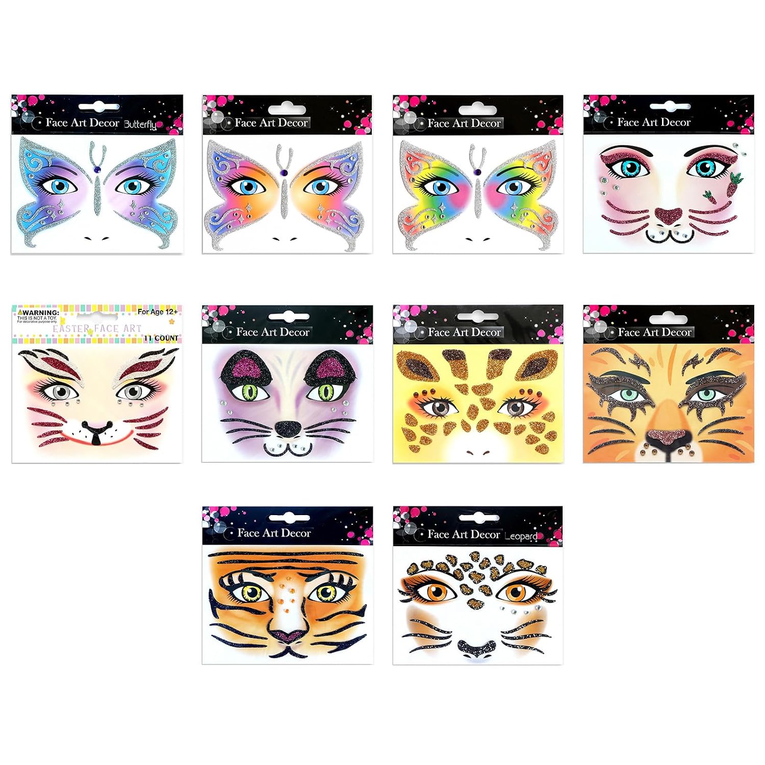 Face Body Temporary Makeup Stickers Glittered Crystal Halloween Party Cosplay Animal Coaplsy Proms Face Gemstones