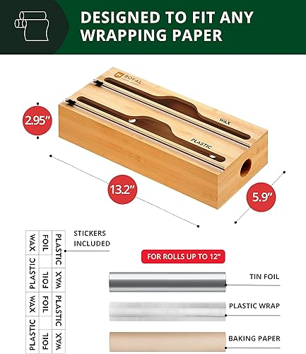 Miniatura 2 de ROYAL CRAFT WOOD Organizador de cajones de cocina de bambú con 3 ranuras para contenedores de almacenamiento de alimentos, papel de aluminio de