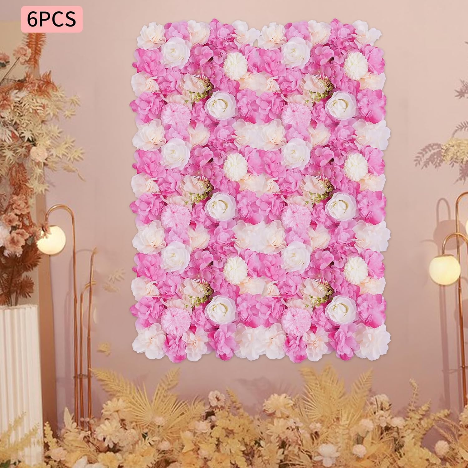 6 Packs Pink Flower Wall Backdrop Wedding,15x15 Inches 3D Floral Rose Wall Panels, Party Event Background Bridal Shower Decorations for Wedding Celebrations, Festive, Home Decor (6 pcs)