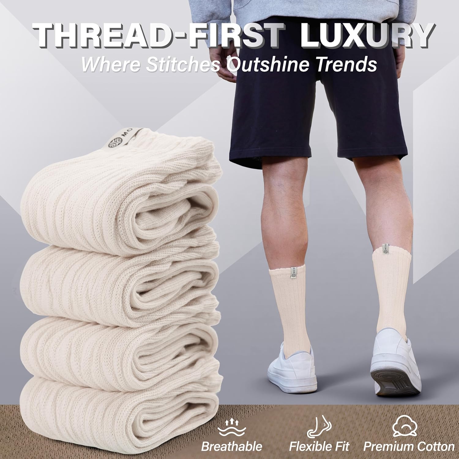 Scrunch Cotton Socks, Slouch Calf Thin Breathable Soft Socks for Women and Men, 4 Pairs - Image 2