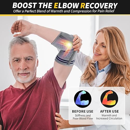 Vista 14 de CAMBIVO Codera para tendinitis y codo de tenista con almohadilla de gel y estabilizadores dobles, paquete de 2 mangas de brazo para mujeres y Negro