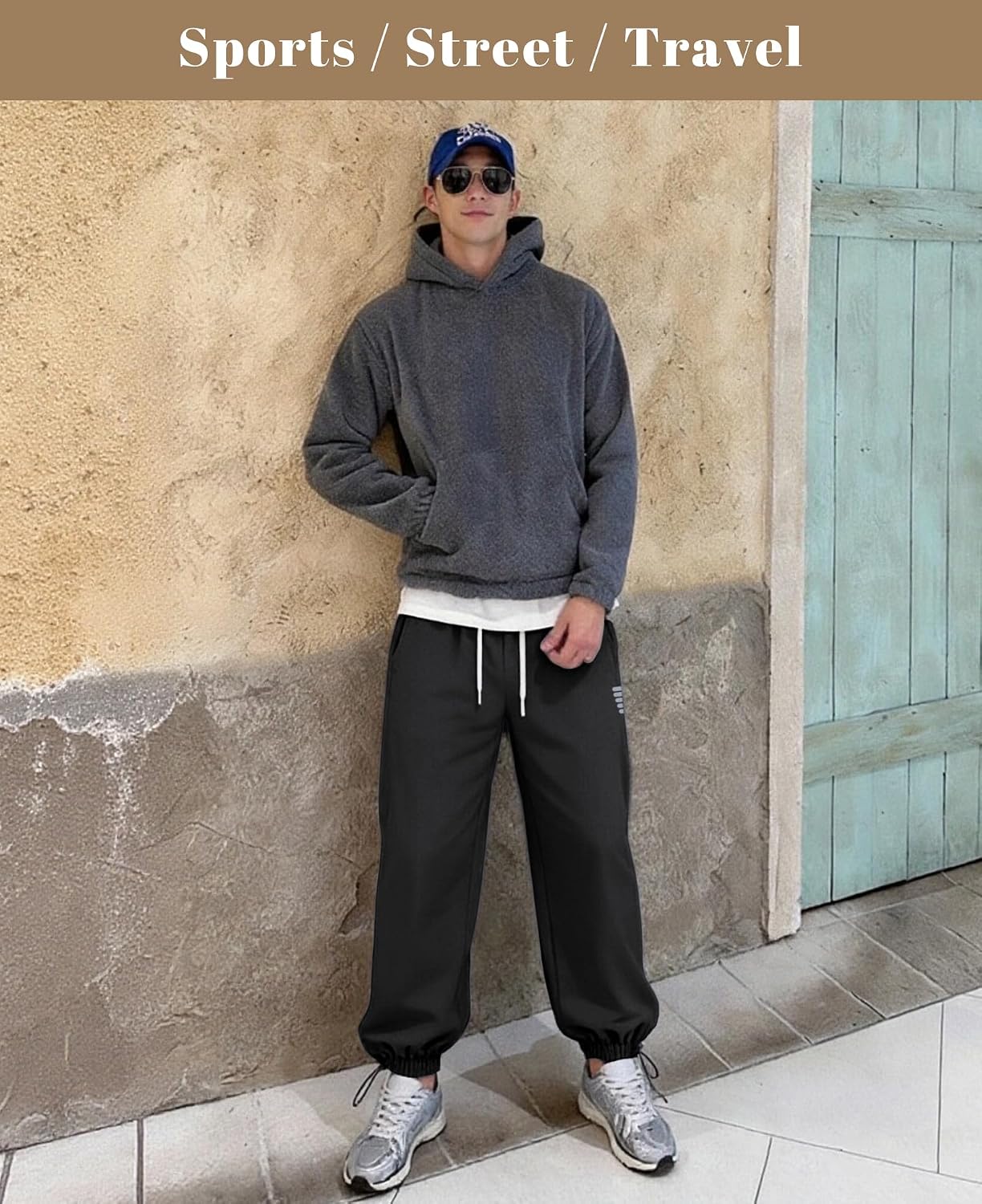 Susclude Mens Baggy Joggers Wide Leg Parachute Track Pants Elastic Waist Drawstring Workout Running Casual Sweatpants