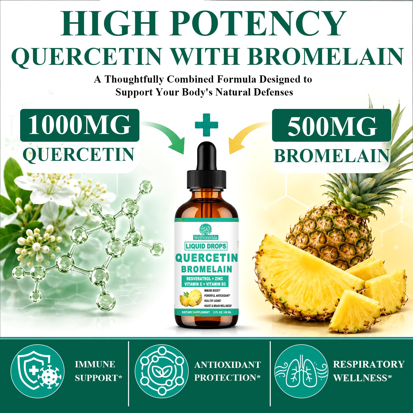 Quercetin with Bromelain, Quercetin 1000mg & Bromelain 500mg Liquid Drops — Amazon image 4