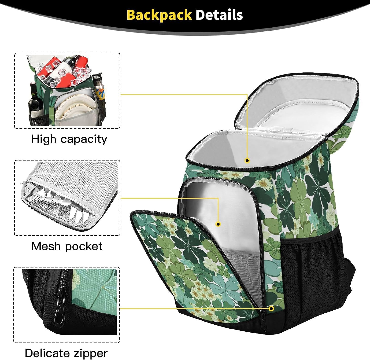 Shamrock Cooler Backpack 36 Cans Leakproof Waterproof Backpack Cooler Bag Beach Accessories Travel Camping Fishing Backpack for Women Men