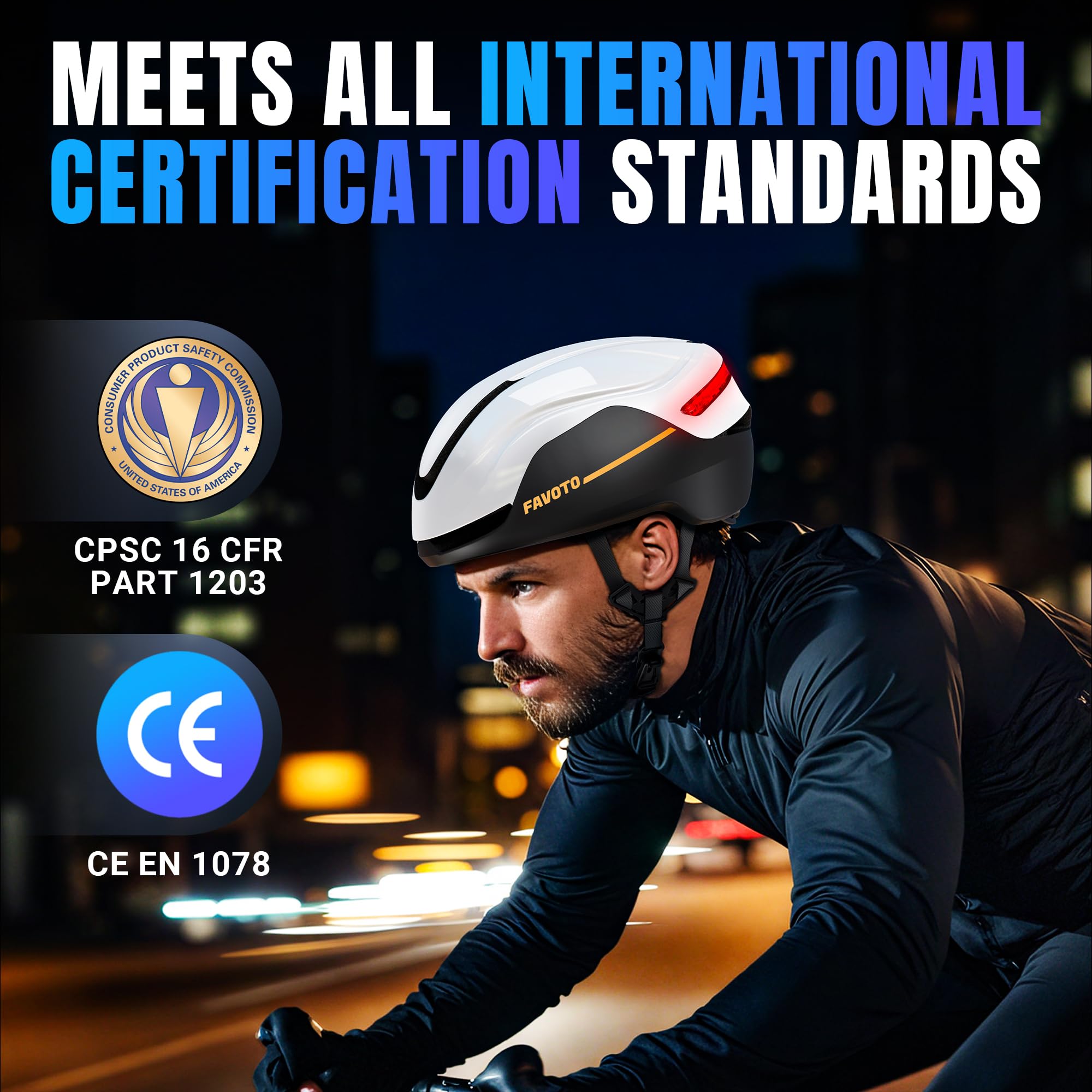 Favoto Casco de Bicicleta Inteligente con Luces e Intermitentes, Certificado CE, Casco de Ciclismo para Adultos con Control Remoto, 3 Modos de luz roja: respiración, Intermitente, Constante