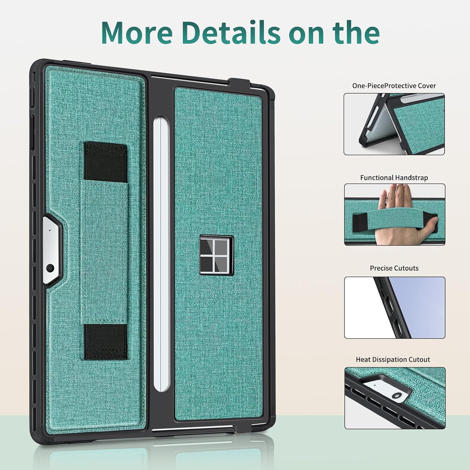 Case fit Microsoft Surface Pro 11/10/9/8 13-Inch, with Stent Cover, Hand Strap, All-in-one Rugged Case Compatible with Type Cover Keyboards, Cyan
