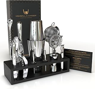 Highball & Chaser 13-Piece Boston Cocktail Shaker Set Stainless Steel Mi...