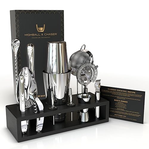 Highball & Chaser 13-Piece Boston Cocktail Shaker Set Stainless Steel