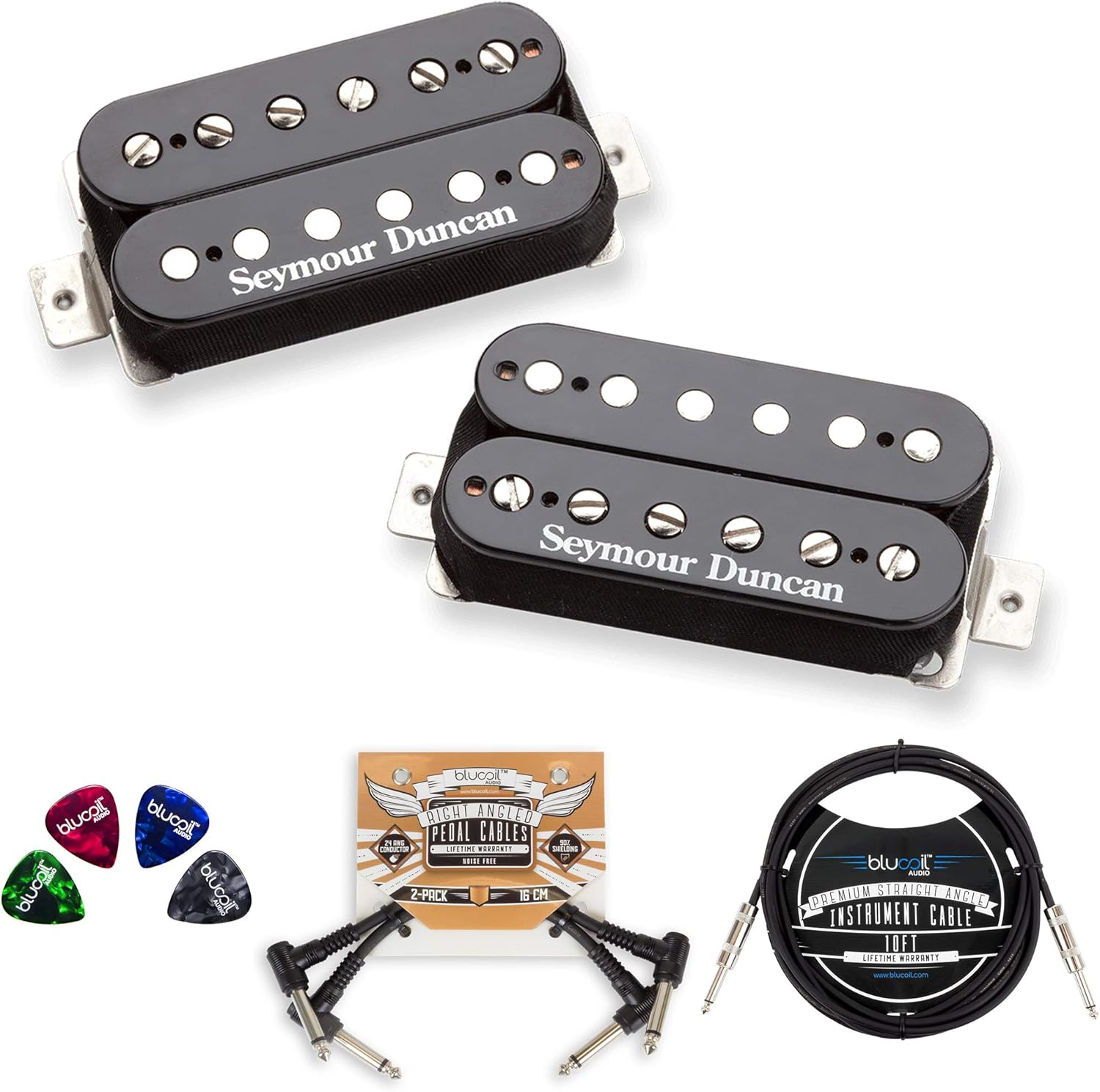 Amazon Com Seymour Duncan Sh 4 And Sh 2n Hot Rodded Humbucker Pickup Set Neck And Bridge Bundle With Blucoil 10 Ft Straight Instrument Cable 1 4in 2x Patch Cables And 4 Pack Of Celluloid Guitar Picks Musical Instruments