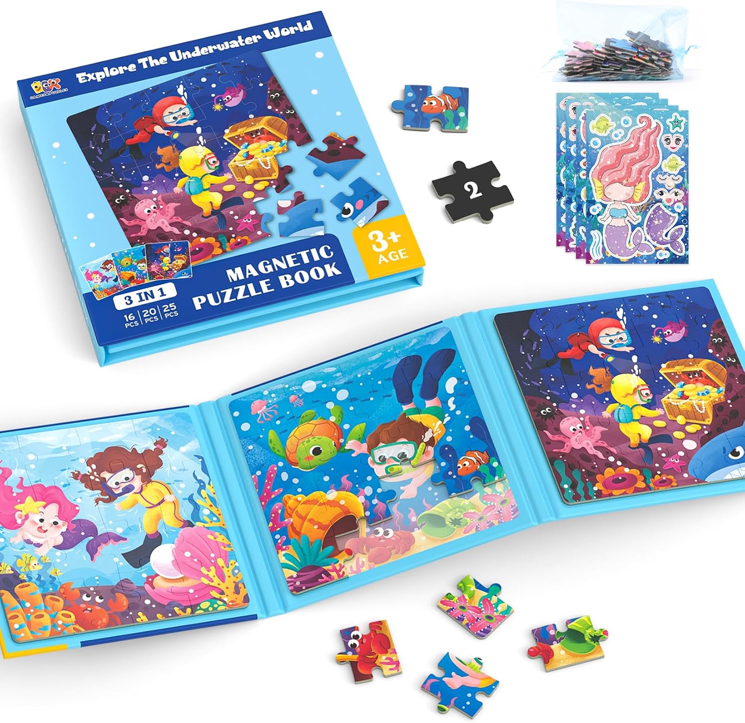 ELX Magnetic Puzzles for Toddlers 3-5, Ocean World Magnetic Travel Toys