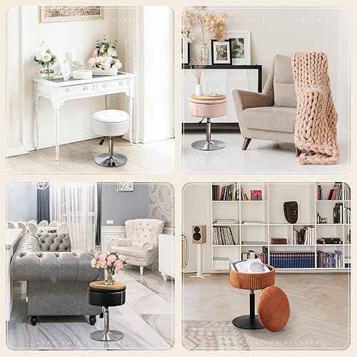 Miniatura 3 de LUE BONA Taburete giratorio de 360° para sala de maquillaje, taburete ajustable en altura para tocador con almacenamiento, pequeño cuero sintético