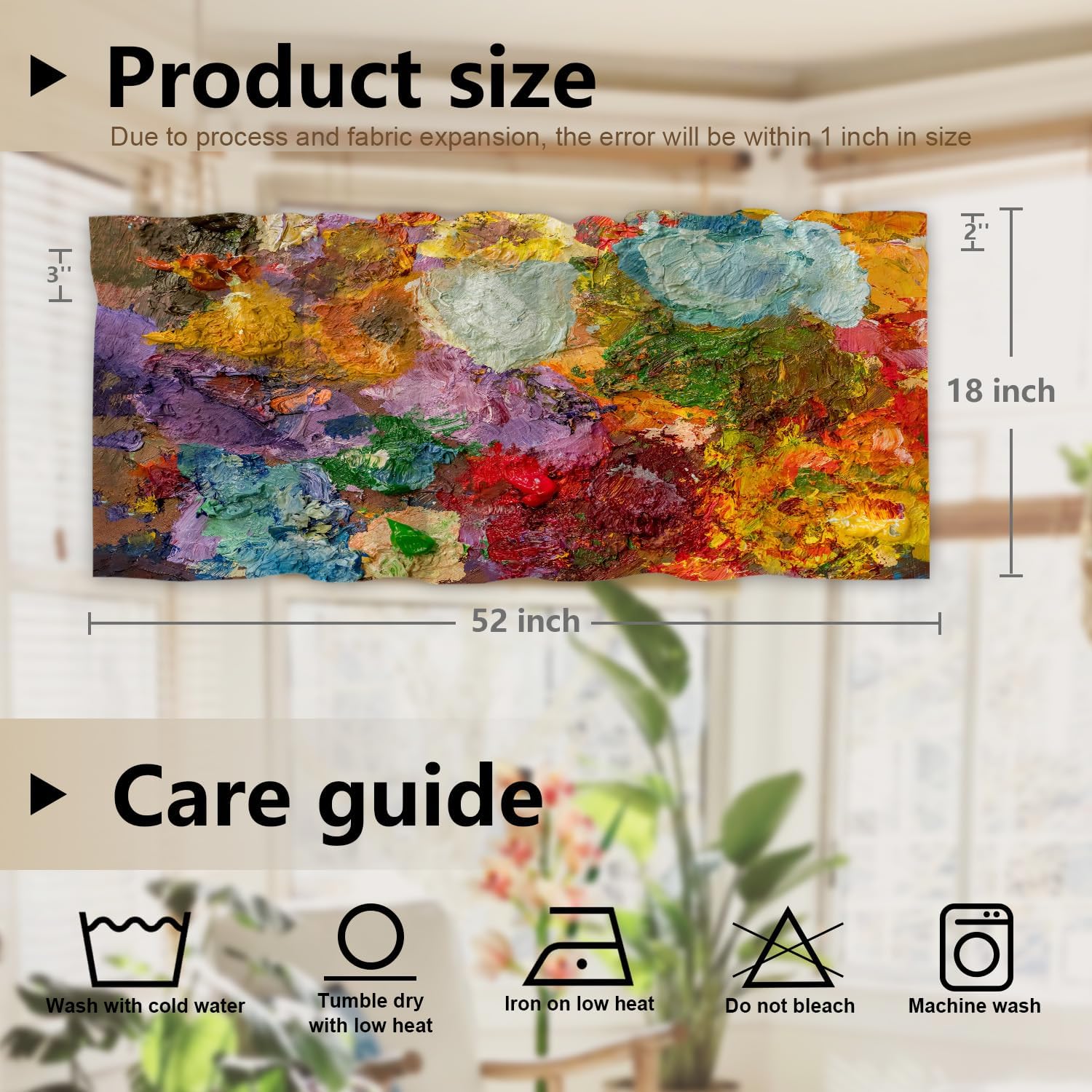Multicolor Abstract Art Kitchen Valances Window Curtain, Artist Multicolor Oil Blackout Decoration Window Valances Curtains Drapes for Kitchen Bedroom,Set of 2