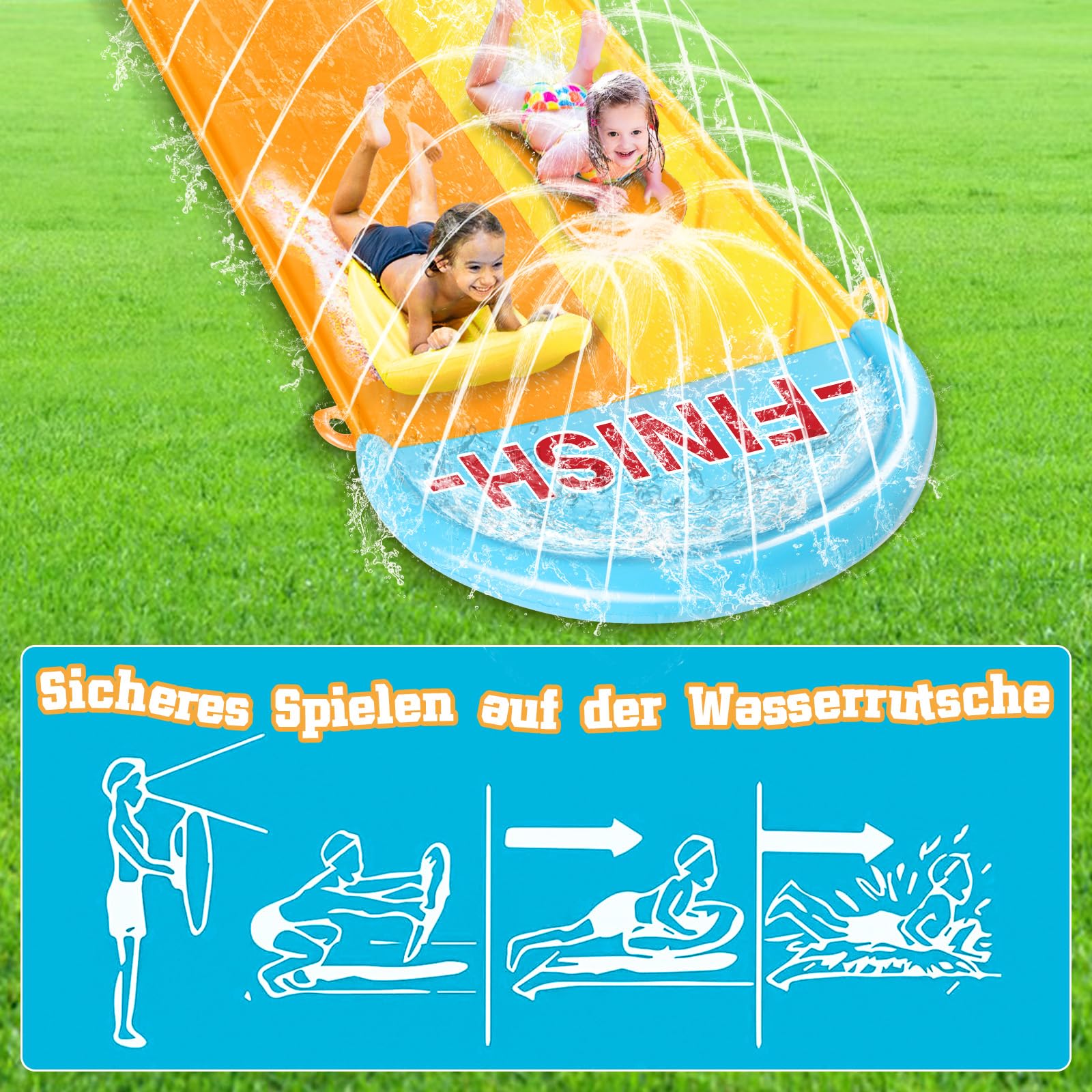 BuzzoXerex 31,16ft/950cm Tobogán de Agua 1.5m Tobogán de césped de DobleTobogán Hinchable con 2 Tablas inflables para Fiestas de Verano, Jardín, Acuáticos al Aire Libre