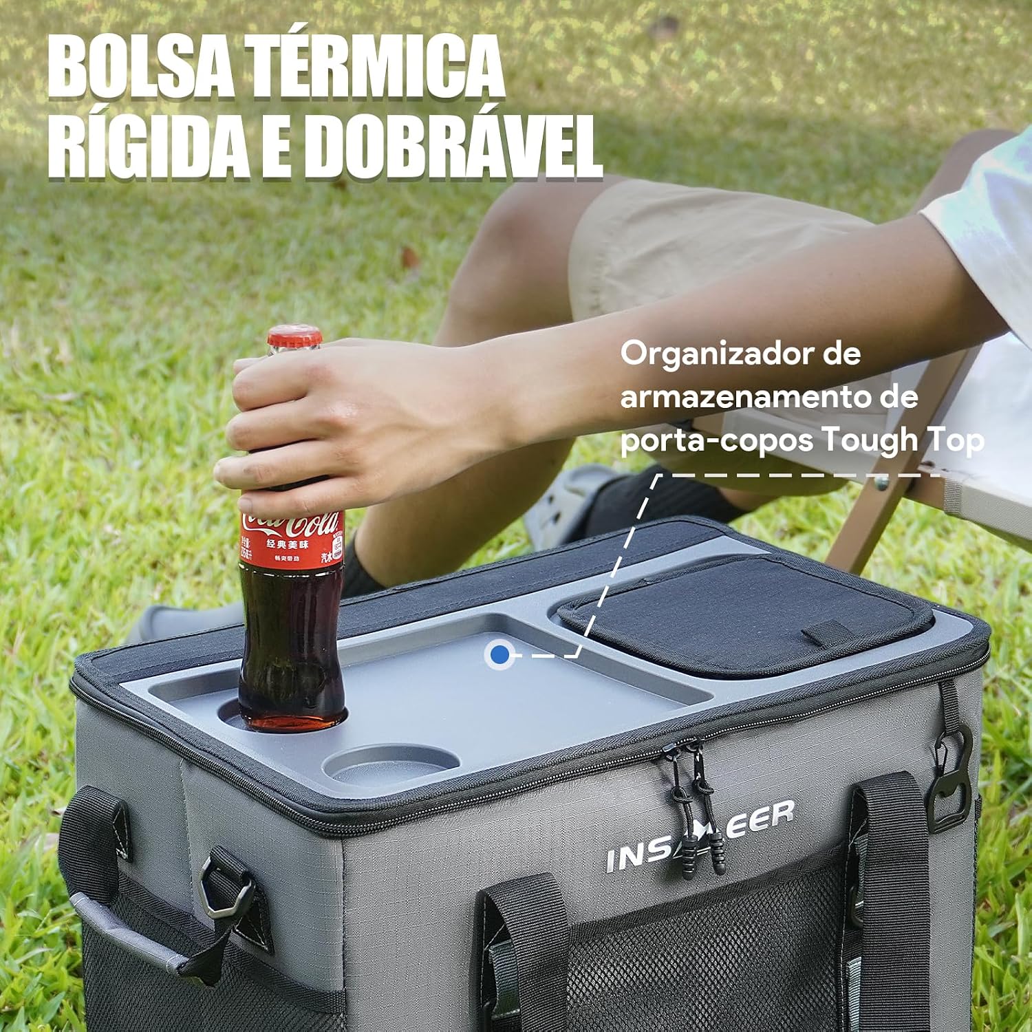 INSMEER Bolsa Termica Grande de Capota Rígida com 2 Porta-Copos, Saco Refrigerador Dobrável - 70 latas, À Prova de Vazamentos/Portátil Cooler Termico para Praia, Acampamento, Churrasco, Eventos INSMEER Bolsa Termica Grande de Capota Rígida com 2 Porta-Copos, Saco Refrigerador Dobrável - 70 latas, À Prova de Vazamentos/Portátil Cooler Termico para Praia, Acampamento, Churrasco, Eventos