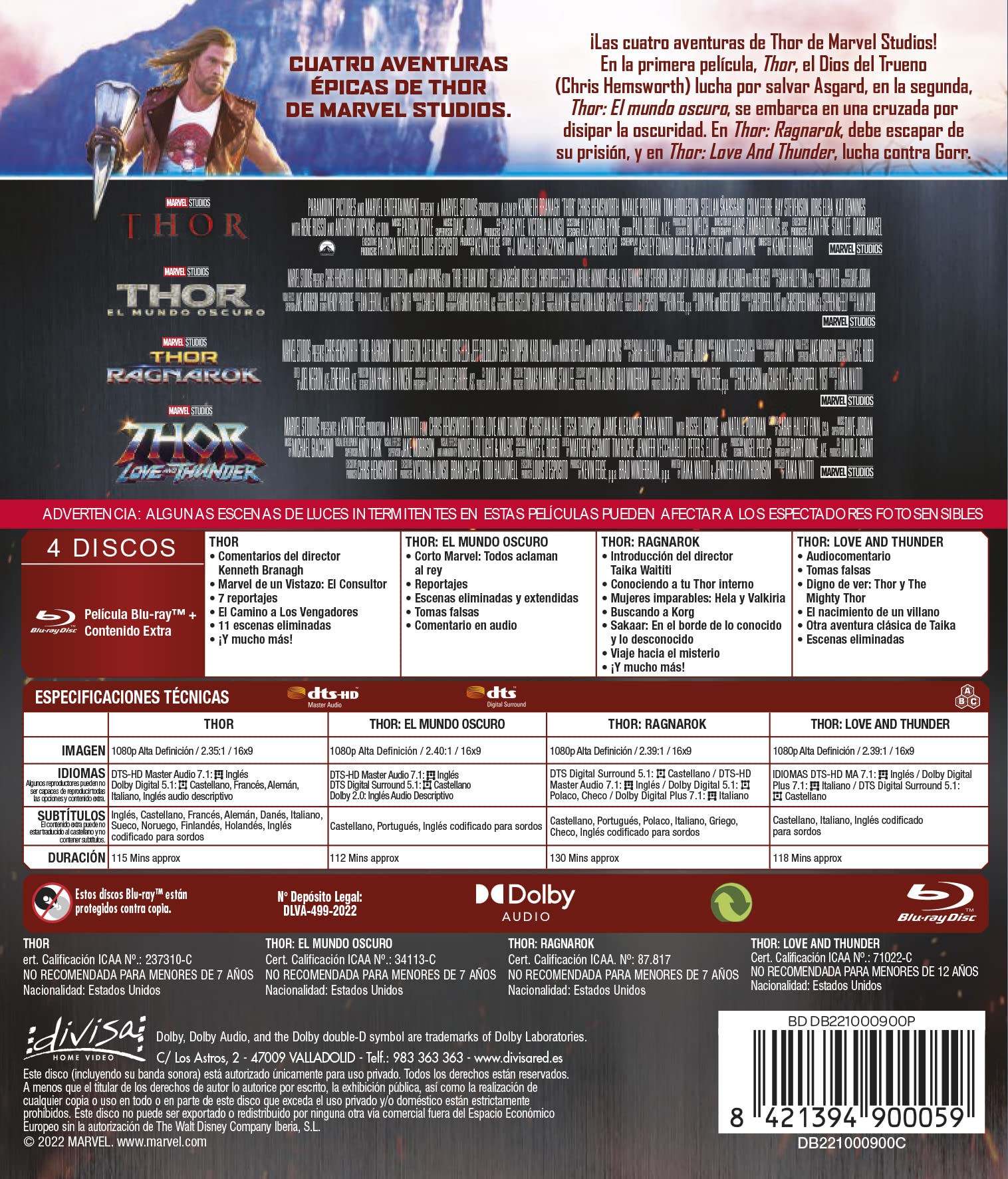 Thor 1-4 (Blu-ray) Pack 4 peliculas: Thor, El Mundo Oscuro, Ragnarok, Love and Thunder