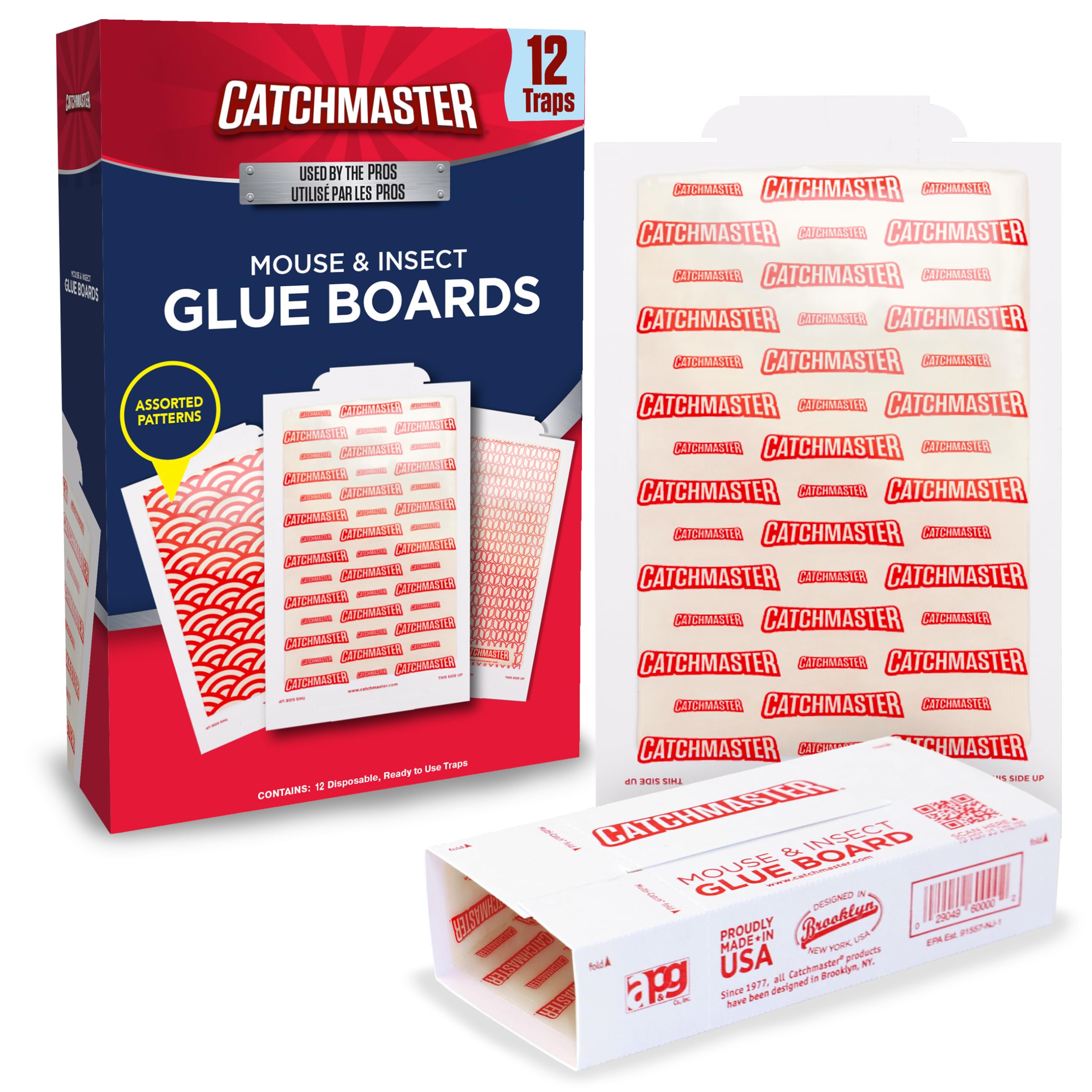 Catchmaster Mouse & Insect Glue Boards 12-Pk, Mouse Traps Indoor for Home, Bulk Glue Traps for Mice and Rats, Adhesive Boards for Inside House, Snake, Lizard, & Spider Trap, Pest Control for Home