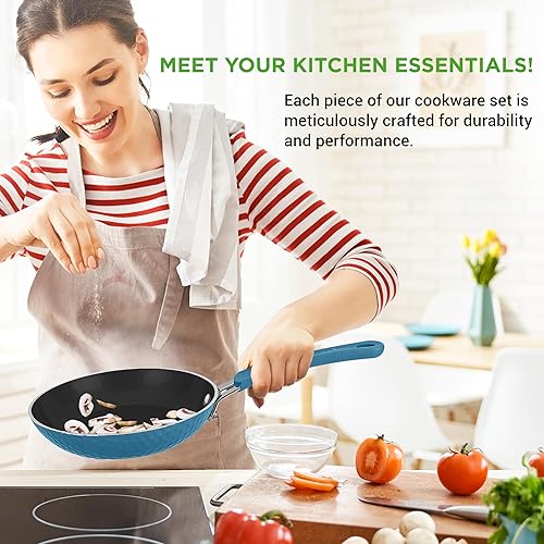 Miniatura 6 de NutriChef NCCW11BD.7 - Juego de utensilios de cocina de cerámica de 11 piezas, antiadherente, listo para inducción, incluye cacerola, sartenes,