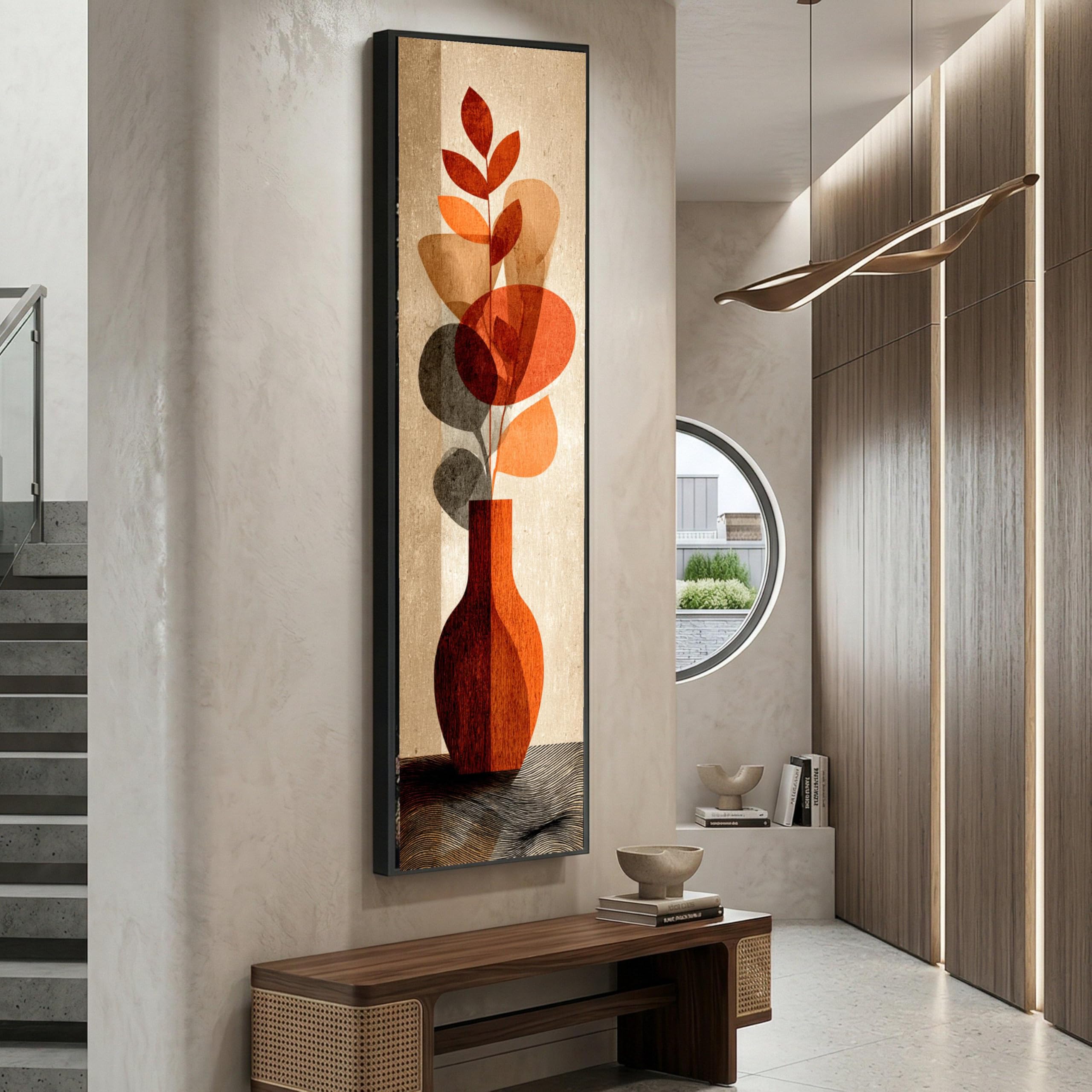LMYCHENG Long Narrow, Abstract Vase Canvas, Minimalist Floral Wall Art, Earth Tone Home Decor, Bohemian Botanical Painting(60x180cm/Frameless)