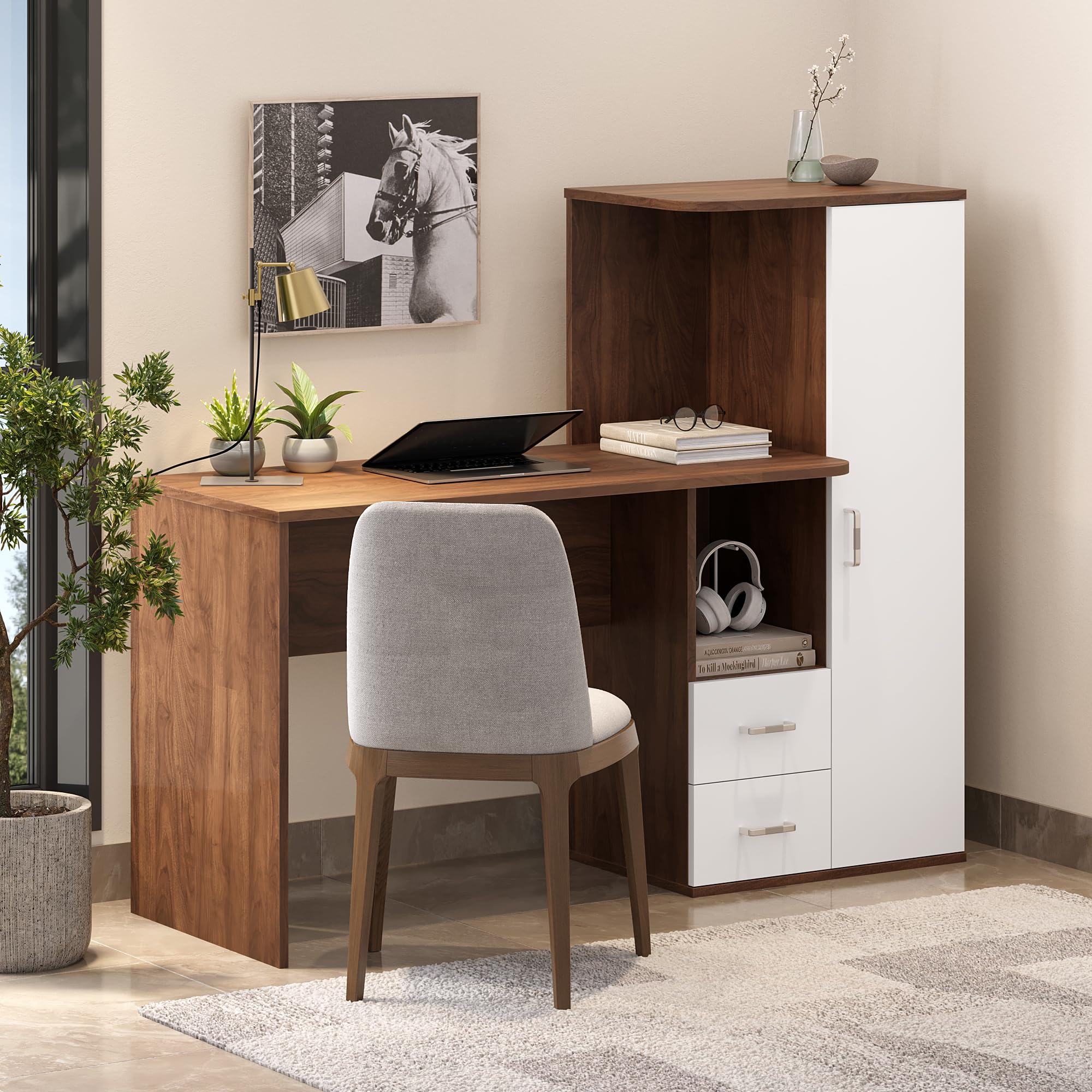 Wakefit Cupen Engineered Wood Study Table – Columbian Walnut & Frosty White
