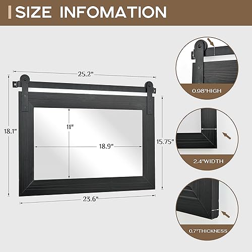 Miniatura 5 de Espejo de ventana de granja, 34 x 19 pulgadas, espejo de madera rústica para puerta de granero, decoración de pared para comedor, entrada, sala de