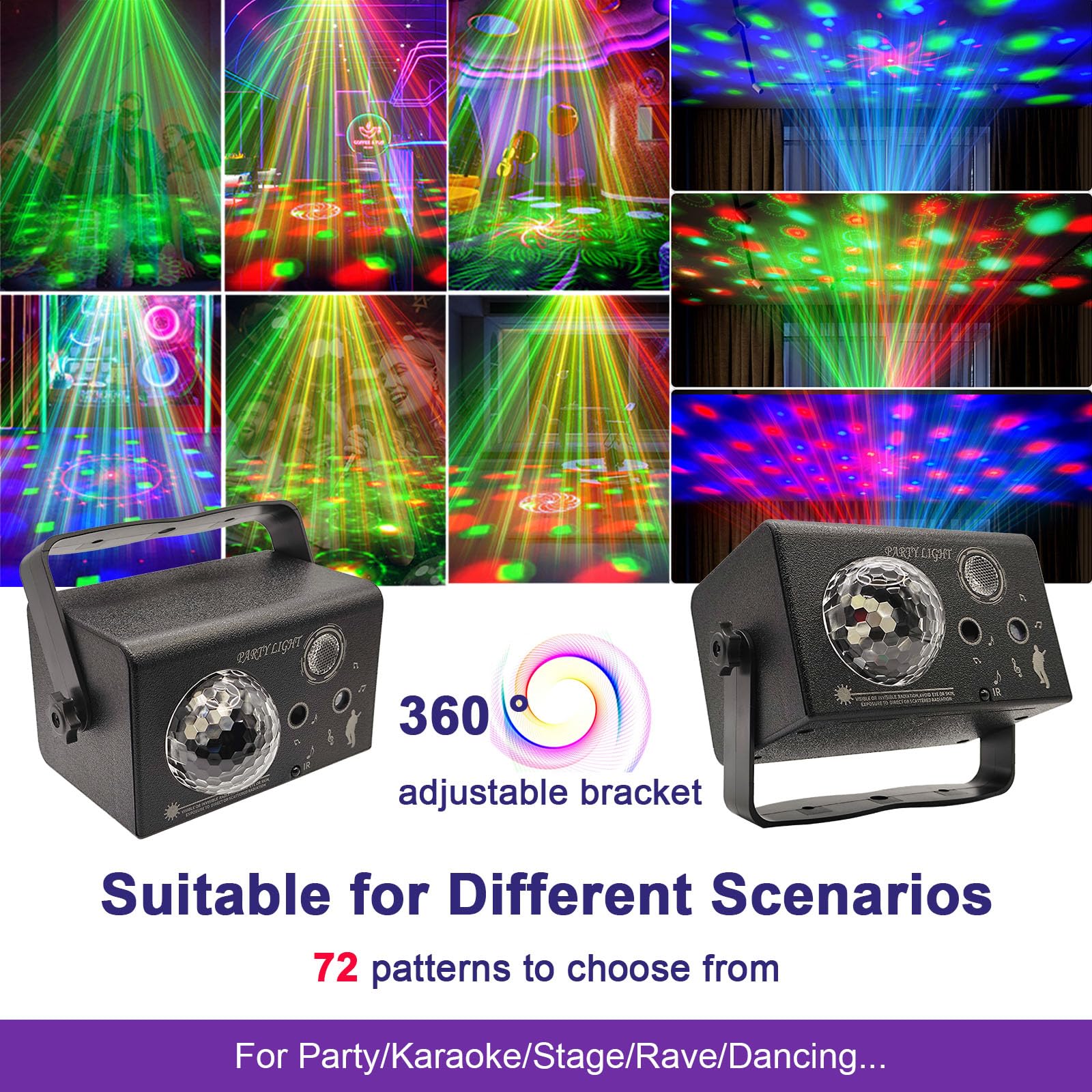 Disco Laser Lights Projector for Party: Sound Activated Dance Floor Light Disco Ball Lamp DJ Lazer Show Music Sync LED Club Strobe for Karaoke Indoor Outdoor Halloween Rave Kids Decorations