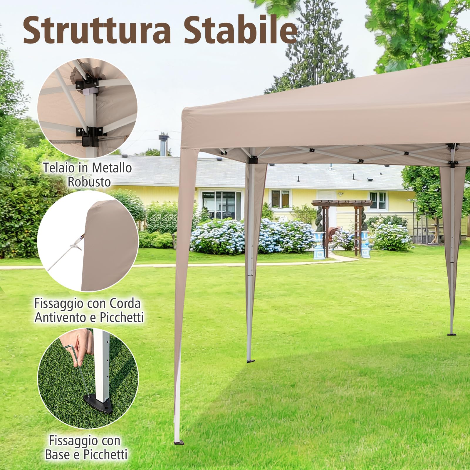 COSTWAY Gazebo Pop-Up Pieghevole 4 x 3,5 m, Gazebo da Giardino Impermeabile, Regolabile in Altezza, Tenda da Giardino con Borsa di Trasporto, per Campeggio e Feste