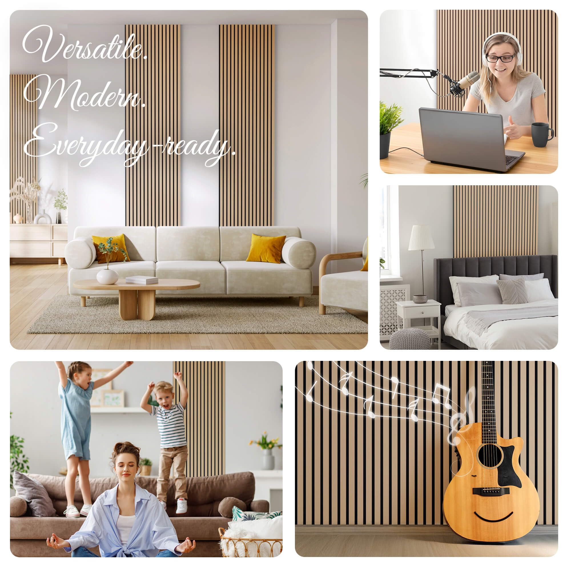 Arebos Paneles acústicos de 120 x 60 cm | pared de láminas en aspecto de madera para pared y techo | moderno panel de pared con alta absorción de sonido | fácil montaje y corte | Juego de 4 unidades