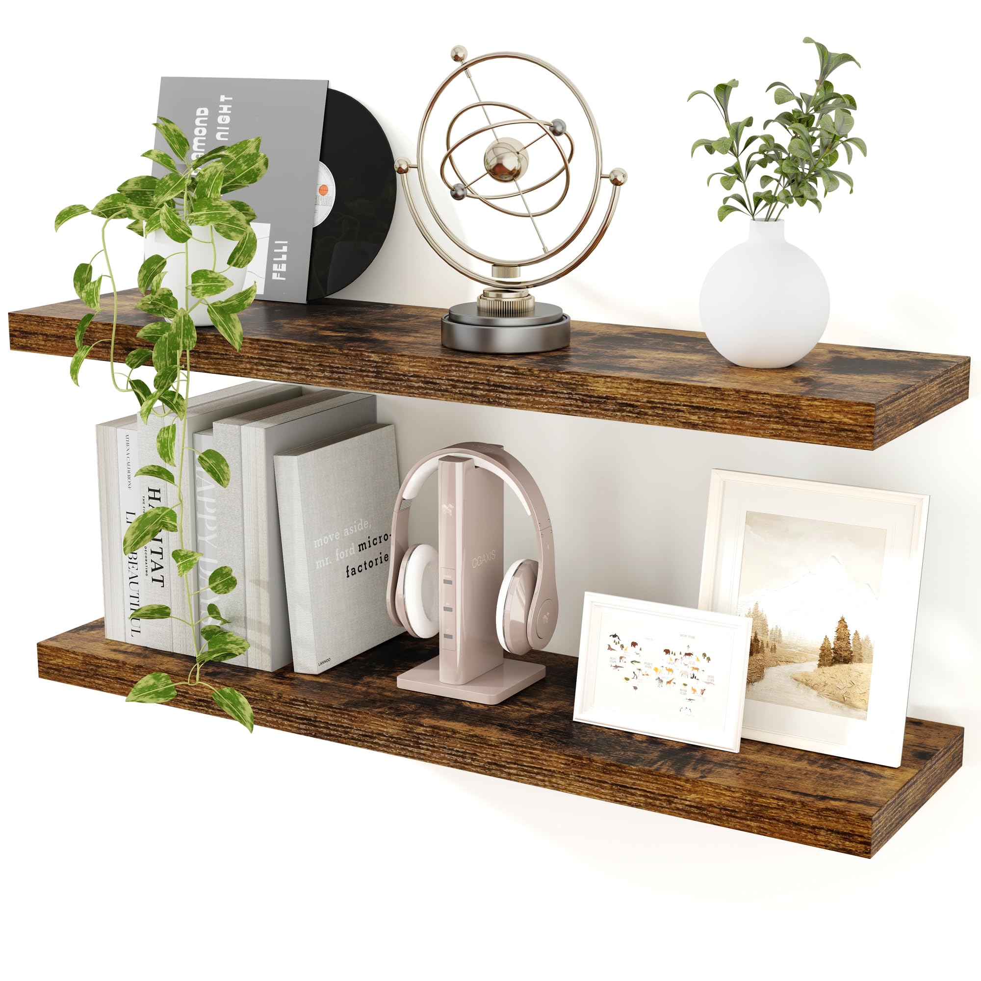 Feihorrm 90CM Long Floating Shelves Set of 2, 23.5cm Deep Rustic Wall Shelf, Modern Style, 2 Shelves, Wall-Mounted, Unisex, Living Room