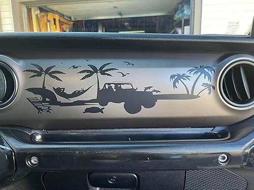 Miniatura 6 de Dashboard Decal Glove Box Beach Scenery Vinyl Sticker for Jeep Wrangler JL JLU and Gladiator JT(Matte Black)