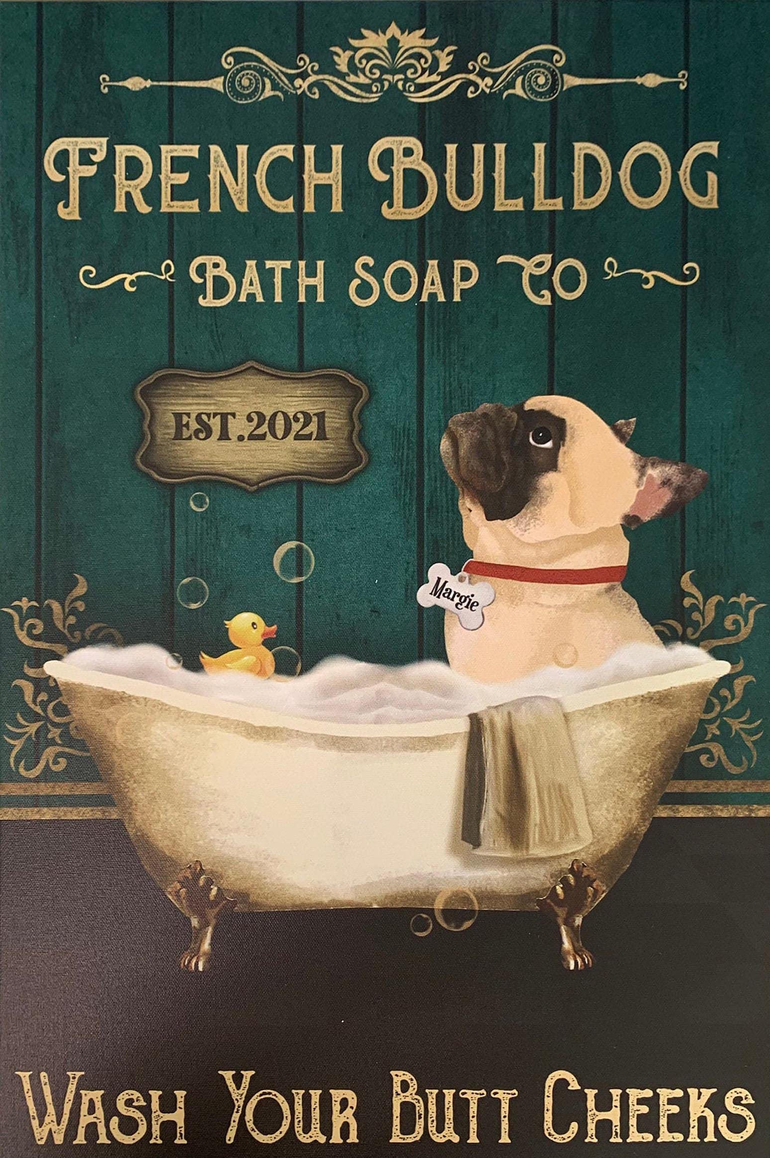 peiyeety Metal Tin Sign French Bulldog Bath Bathroom Art Decorative 8x12 Inch Vintage Retro Wall Art Plaque For Dog Lover Restroom Funny Rustic Wall Decor