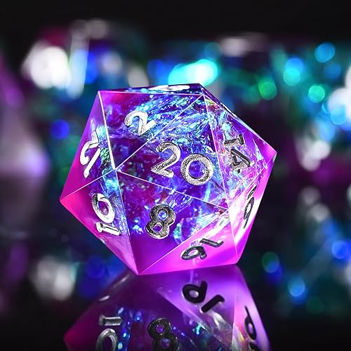 Miniatura 5 de AUSTOR Juego de dados DND de 7 troqueles hechos a mano con bordes afilados para juegos de mesa MTG de Calabozos y Dragones RPG (violeta y azul)