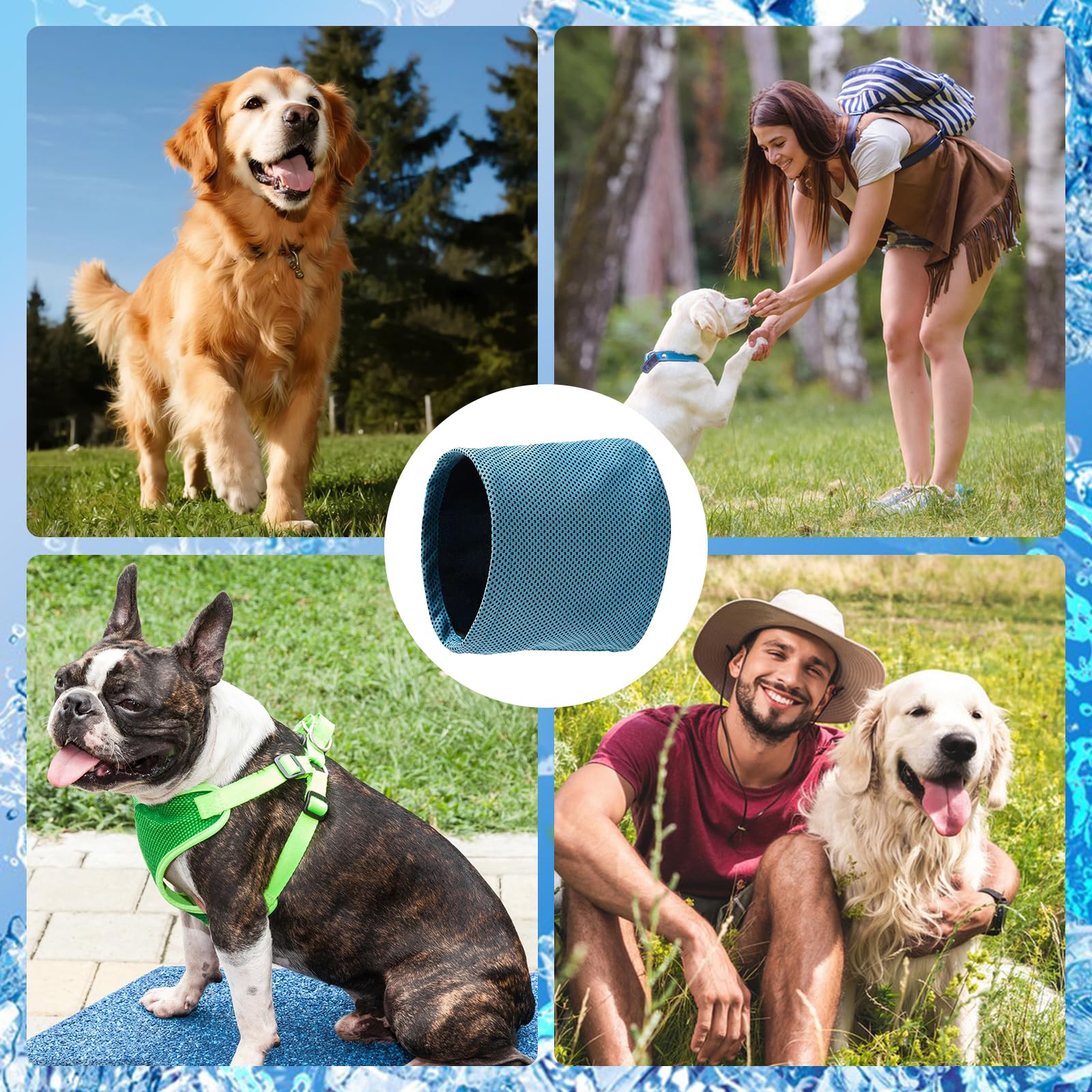 Collare refrigerante per cani traspirante bandana rinfrescante sciarpa estiva blu