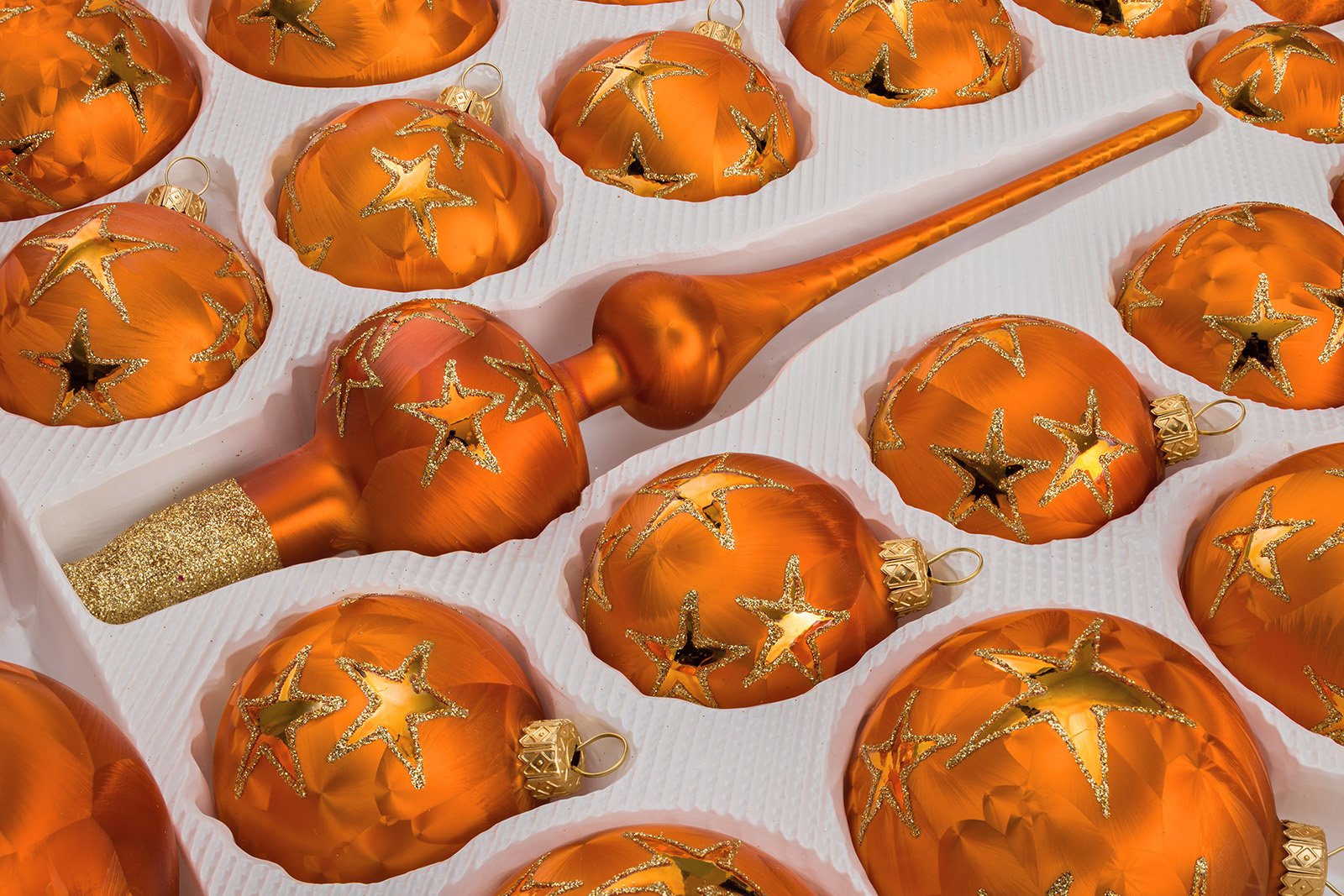 39 TLG. Glas-Weihnachtskugeln Set in Ice Orange Gold Goldener Stern - Christbaumkugeln Set - Weihnachtsschmuck-Christbaumschmuck