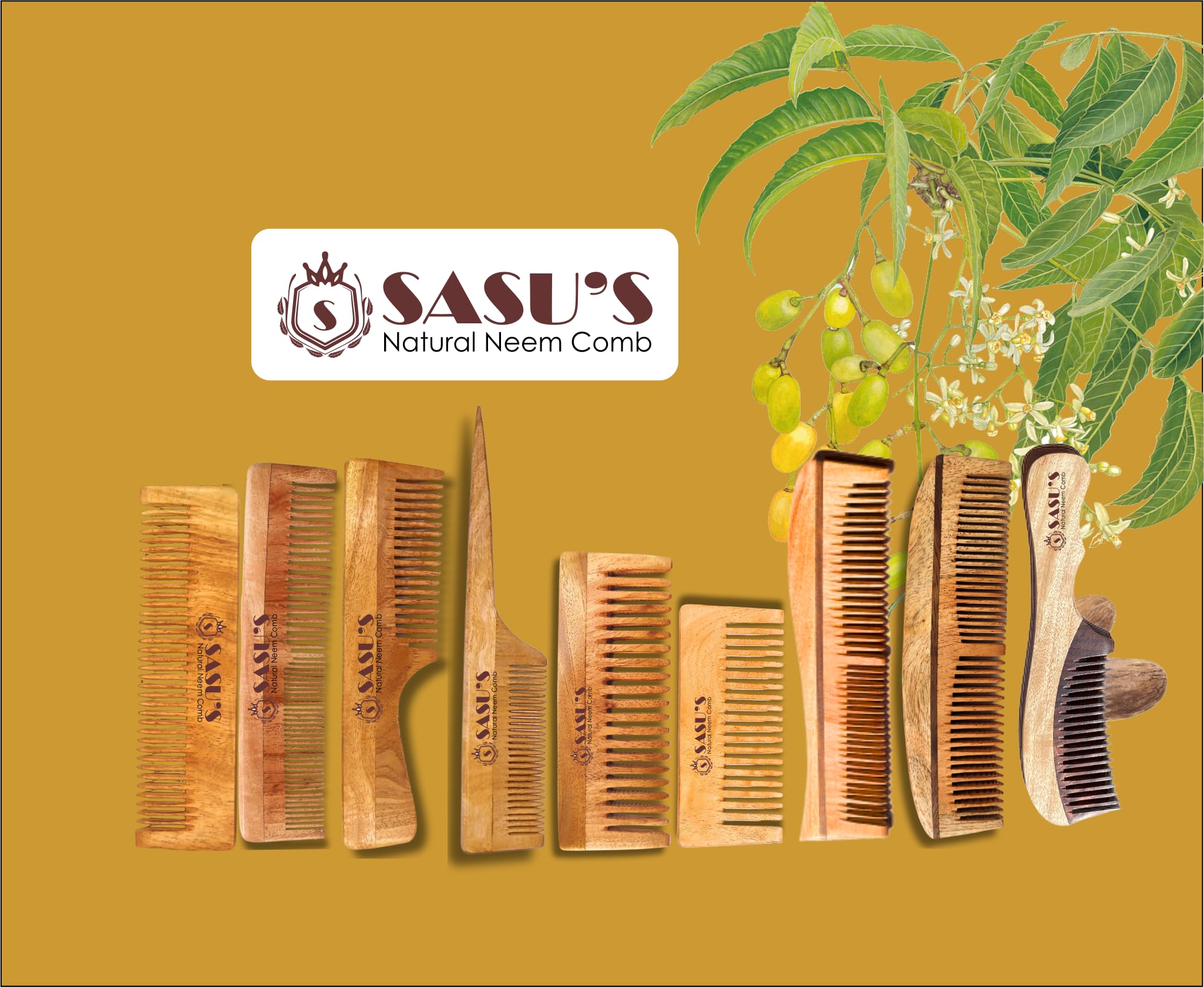 SASU'S Neem Wood Comb for Women and Men | Dual Teeth | Detangling | Frizz Control & Shine | Suitable for All Hair Types | Reduces Hairfall and Dandruff | Promotes Hair Growth | Handmade in India 2