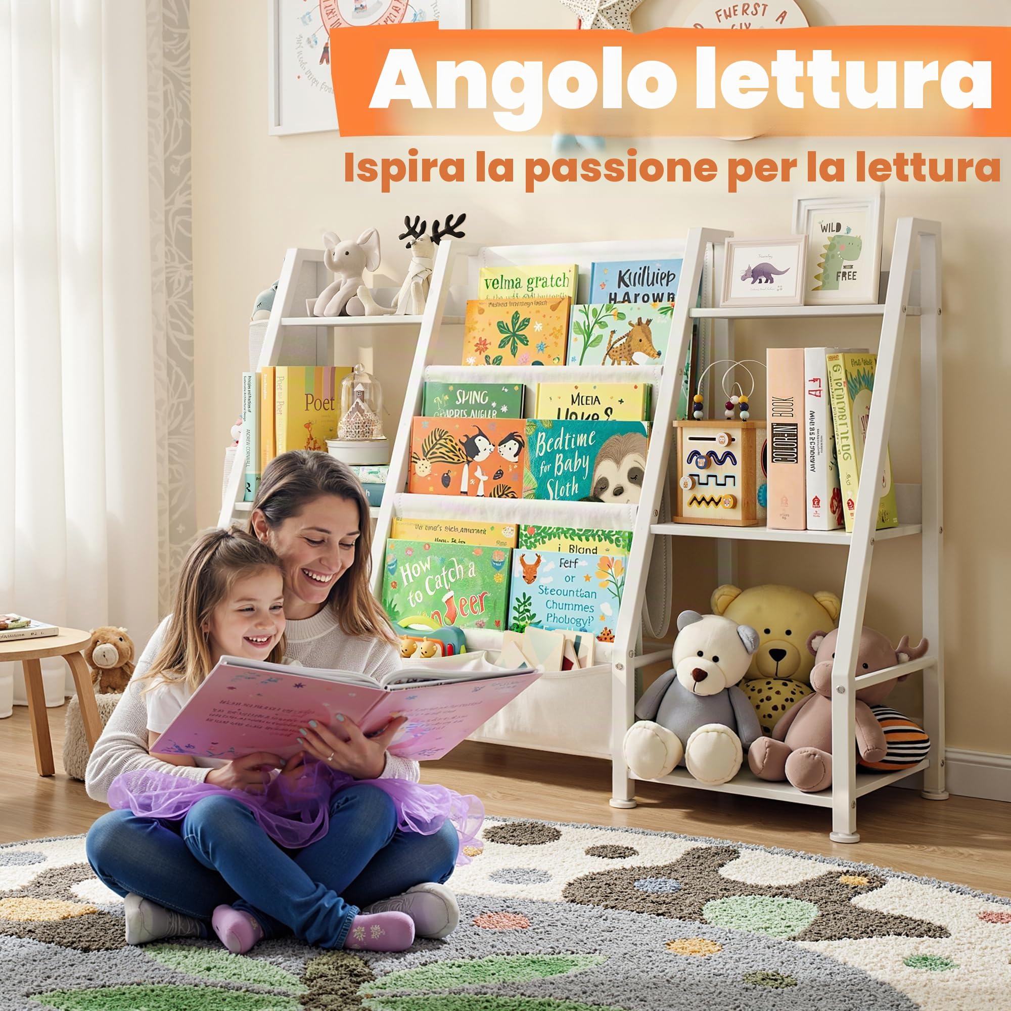 GoTiling Libreria Montessori per Bambini per Cameretta: Libreria Aperte con 6 Scomparti - Scaffale Portagiochi per Asili e Sale Giochi - Bianco