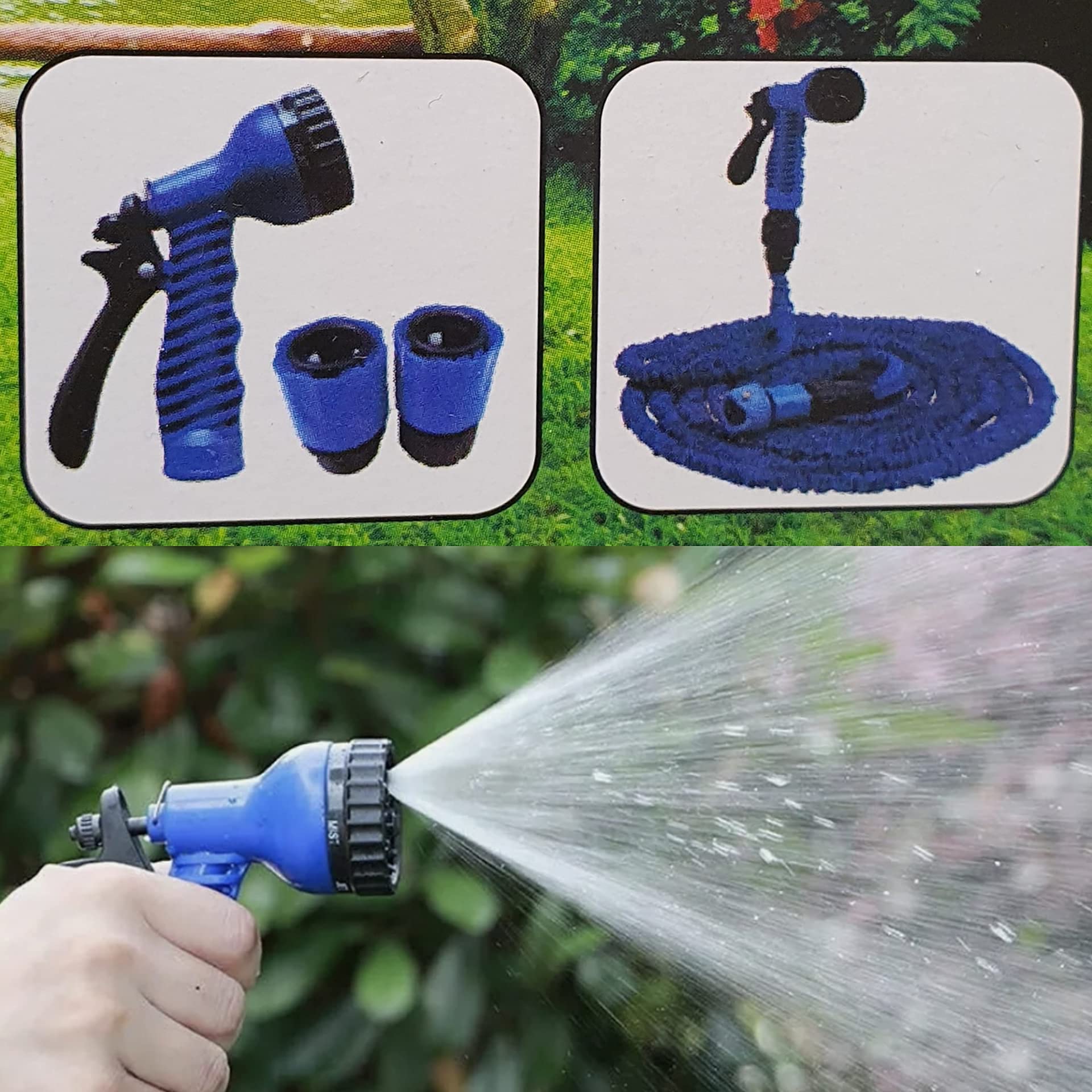 ADEPTNA Premium Flexible Garden Expandable Water Hose Pipe with 7 settings – Makes watering your garden easy and fun (50FT, BLUE)