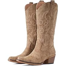 Cowboy Boots For Women Western Cowgirl Boots Mid Calf Snip Toe Boot With Chunky Heel