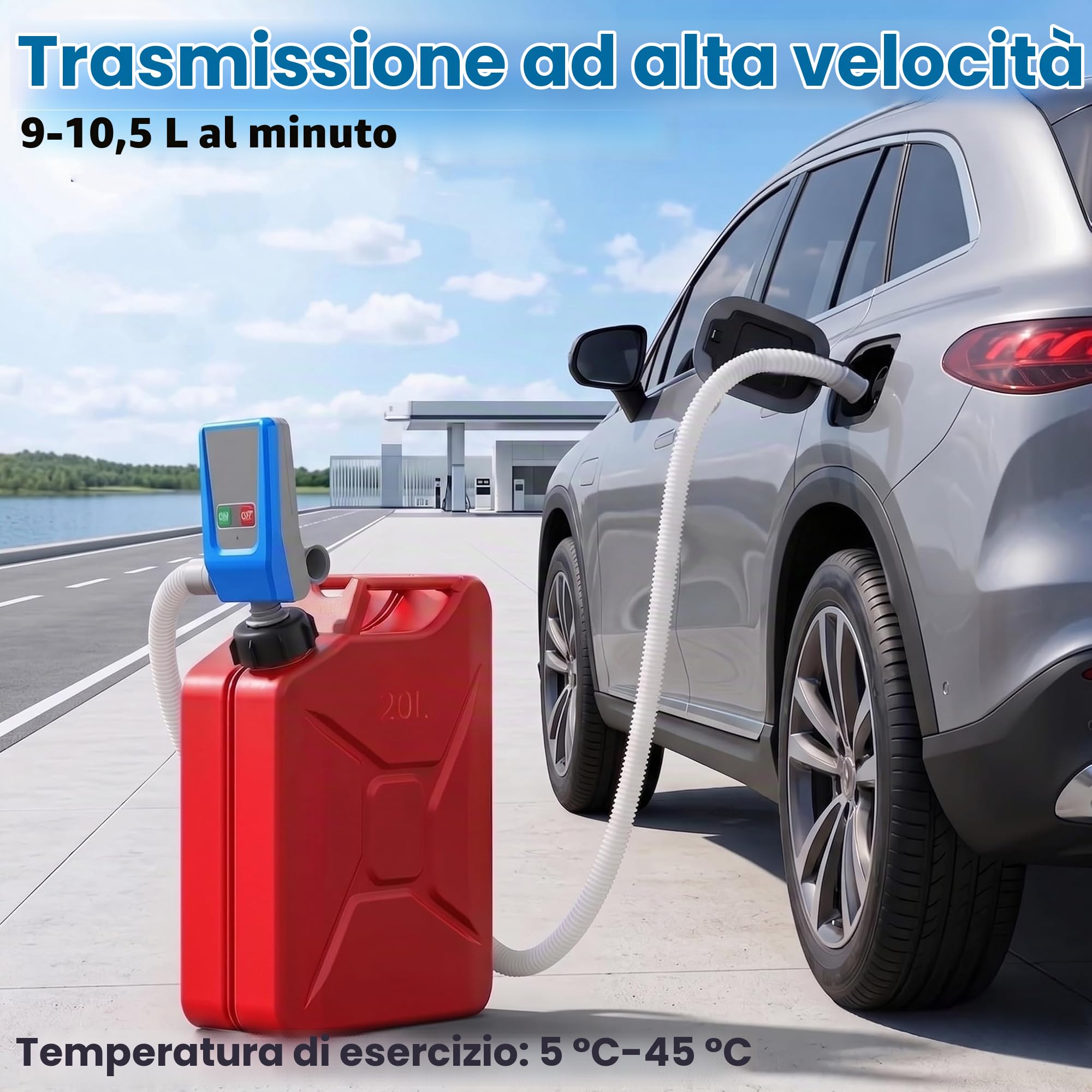 Pompa Travaso Gasolio con Sensore di Arresto Automatico, 2.8GPM Batteria e Ricaricabile Pompa Benzina, Portatili Pompa Carburante Elettrica, Pompa Aspira Benzina con Adattatore di 4 Dimensio