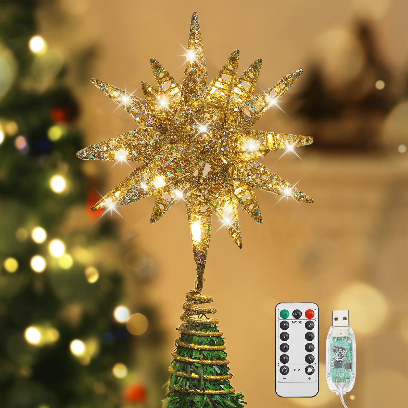 Amazon.co.jp: Lewondr クリスマスツリートップスター ツリー星 
