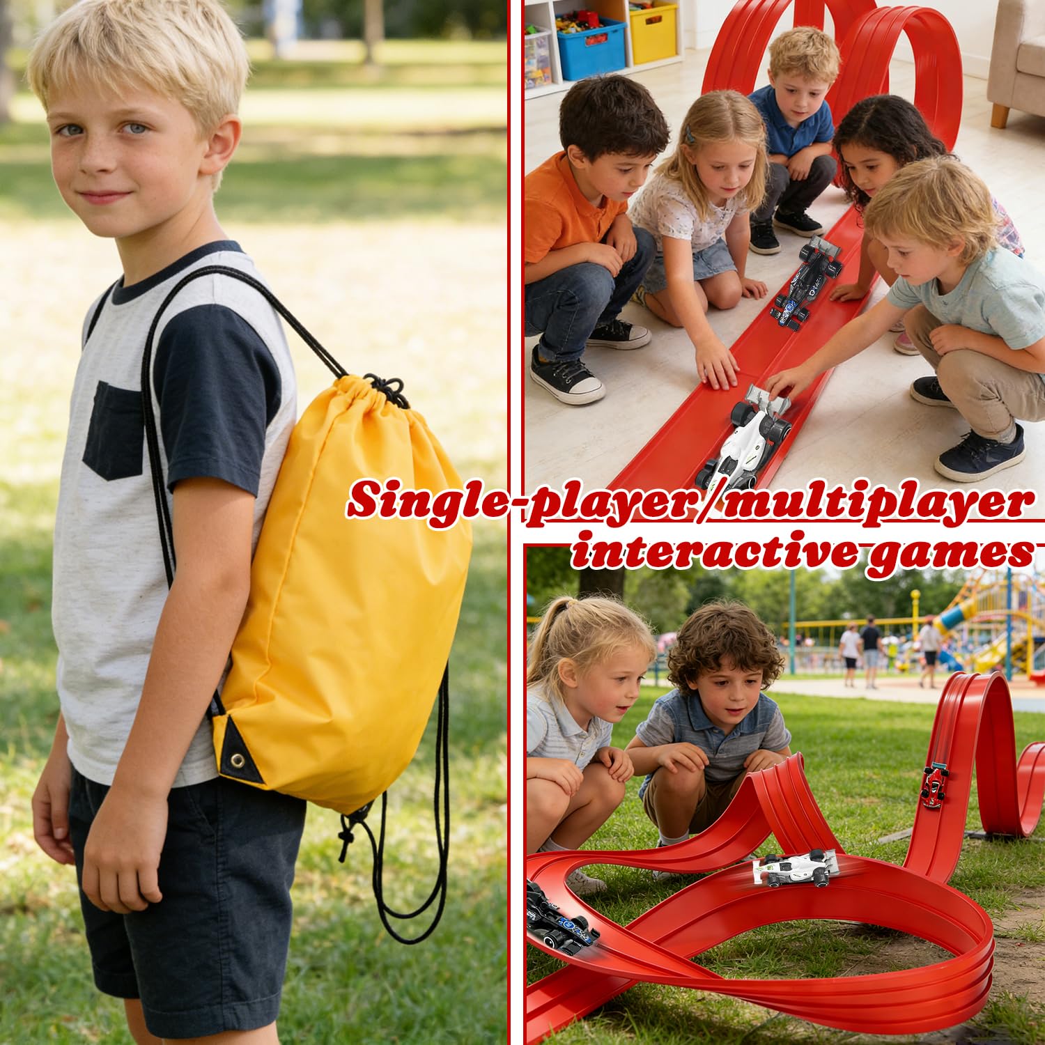 Pista de Coches para Niños, Pista Coches Flexible 4M, Pista De Carreras Portátil para Niños con 4 Coches, Pista de Coches Flexible, Circuito Coches Flexible, Regalo para Niño y Niñas 3 4 5 6 Años (M2)