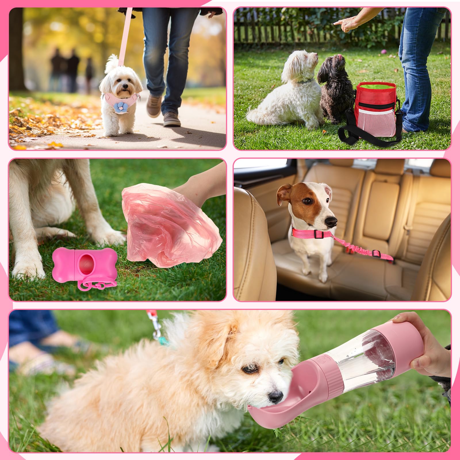 Abbylike 50 Pcs Puppy Supplies Starter Kit for Small Dogs Puppy Essentials Includes Leash, Bowls, Teeth Brushes, Water Bottle, and More Accessories for Dogs Pet Day Welcome Gift(Pink) - image 4